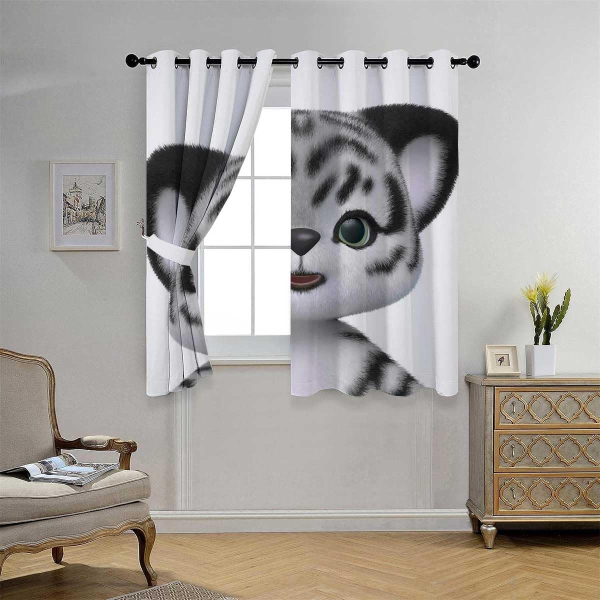 YANFENQI Cortinas para Habitacion Little Tiger – Cortina corta con ojales para puertas de 63 pulgadas de ancho por 63 pulgadas de largo, 2 paneles