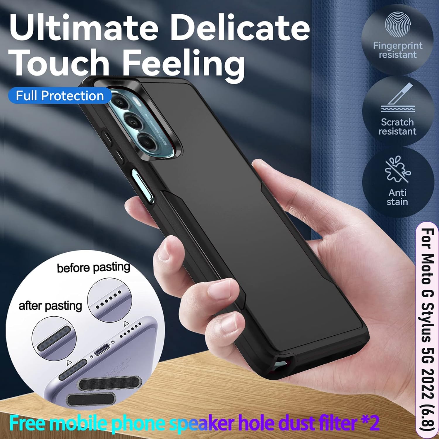 LMDAMZ Funda híbrida de doble capa de grado militar resistente a los golpes para Moto G Stylus 5G 2022 de 6.8 pulgadas con 1 soporte magnético para