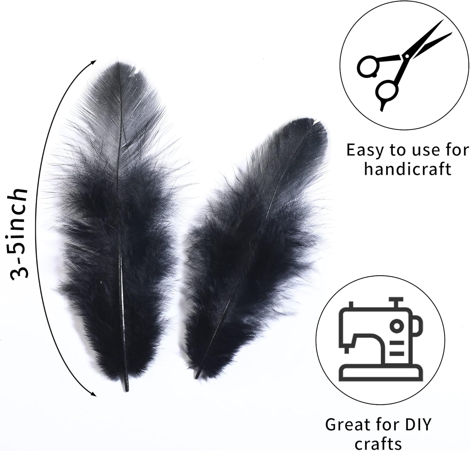 Soarer Plumas negras artesanales a granel, 300 plumas naturales de 3 a 5 pulgadas para boda, suministros de atrapasueños, manualidades de bricolaje