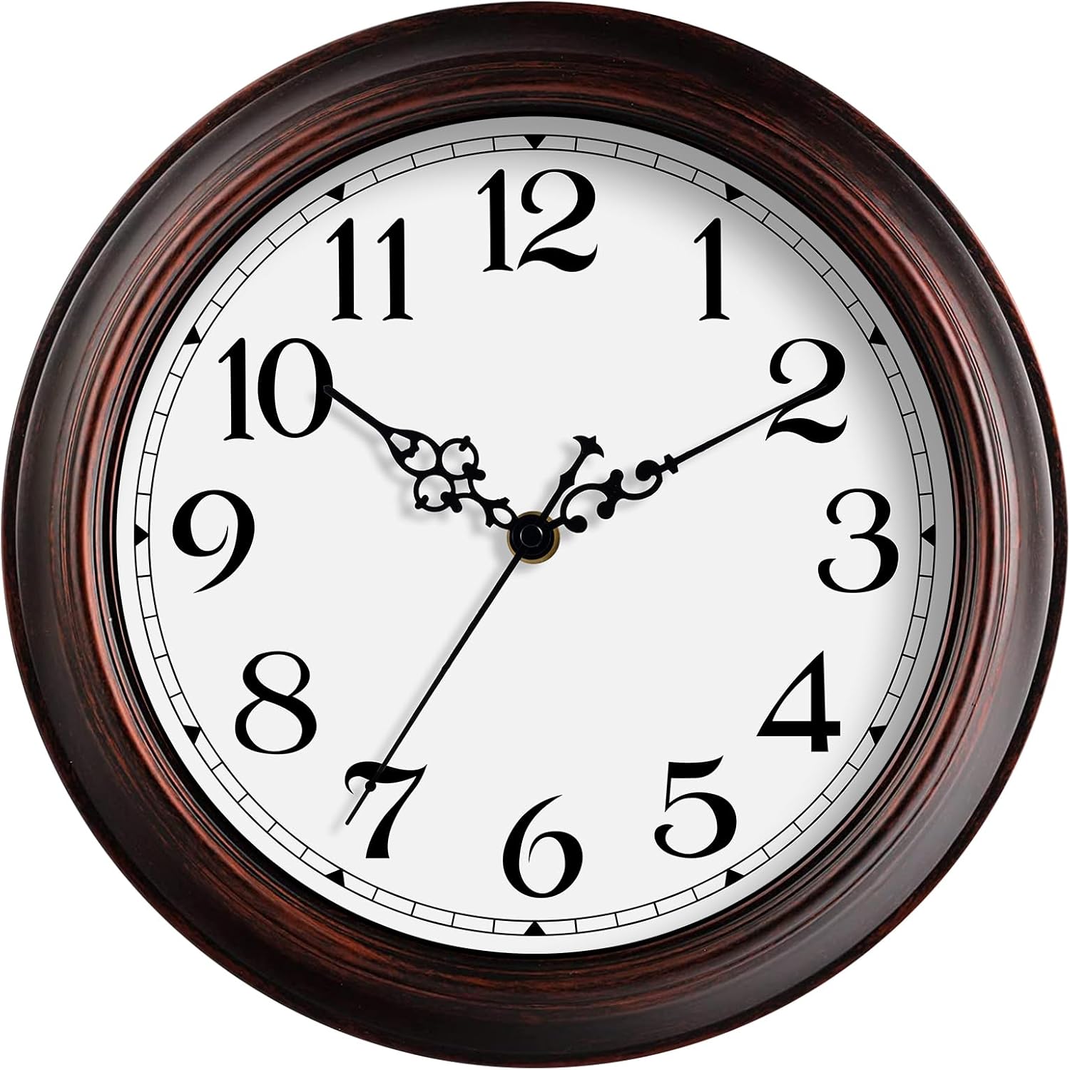HYLANDA Reloj de pared de 12 pulgadas, funciona con pilas, reloj de bronce para cocina, silencioso, sin tictac, color marrón, para sala de estar,