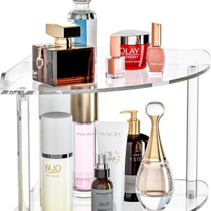 Estante organizador de esquina de acrílico de 2 niveles, 9.5 x 9.5 x 8 pulgadas, estante esquinero transparente para encimera para baño, cocina, Estante organizador de esquina de acrílico de 2 niveles, 9.5 x 9.5 x 8 pulgadas, estante esquinero transparente para encimera para baño, cocina,