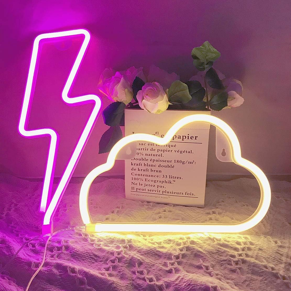 QiaoFei – Nube de neón con luz LED, lámpara de noche de neón para decoración de habitación de niños, para suministros de fiesta, accesorios de