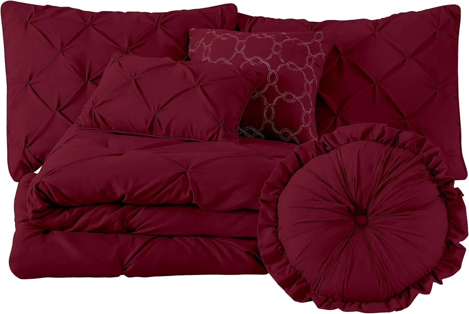 Chezmoi Collection – Juego de ropa de cama modelo Sydney, 7 piezas, con pliegues decorativos