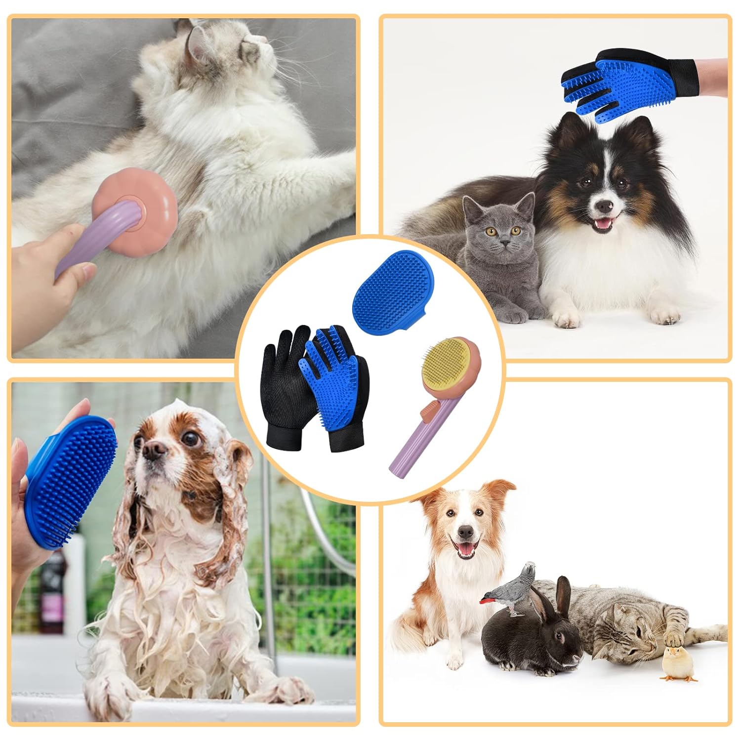 GJEASE Cepillo de guante de aseo para gatos, cepillo para mascotas autolimpiante para palmaditas de pelo corto y largo, cepillo de baño para perros