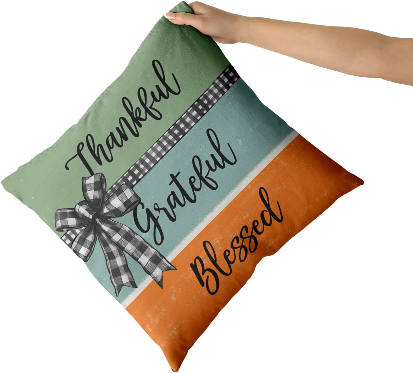 Giwawa Juego de 2 fundas de almohada con diseño de calabaza azul verdoso, agradecidos y bendecidos cosecha, funda de almohada de temporada con