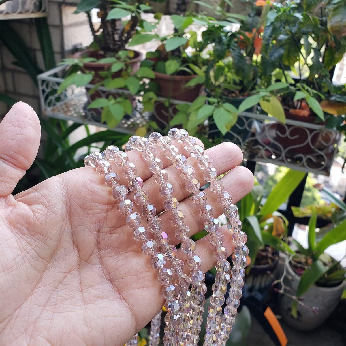 Chengmu Cuentas redondas de cristal de champán de plata de 0.315 in para hacer joyas, 300 piezas de cuentas espaciadoras esféricas facetadas de
