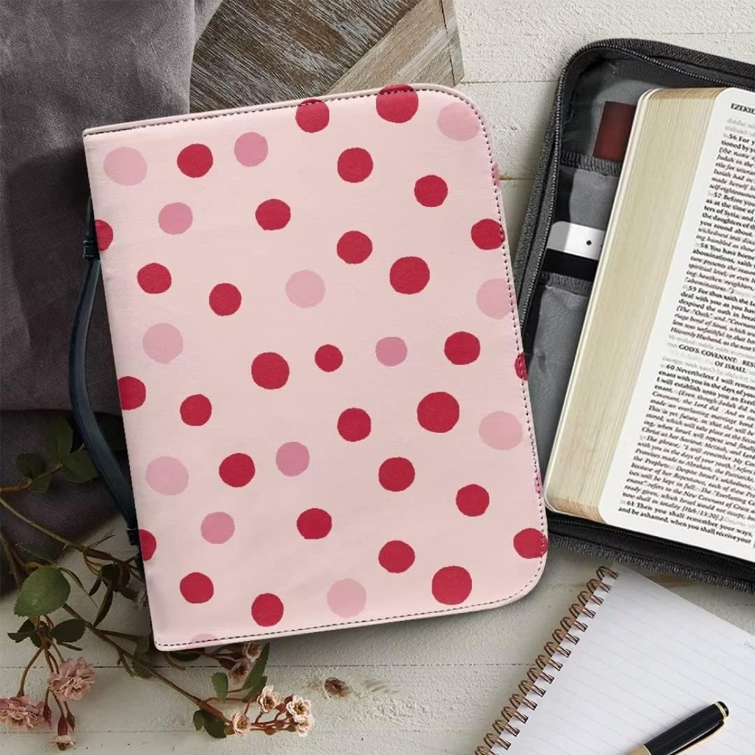 Funda de cuero para la Biblia para hombres, funda de Biblia con patrón de bola roja, bolsa grande para la Biblia con asa bolsa de mano para la