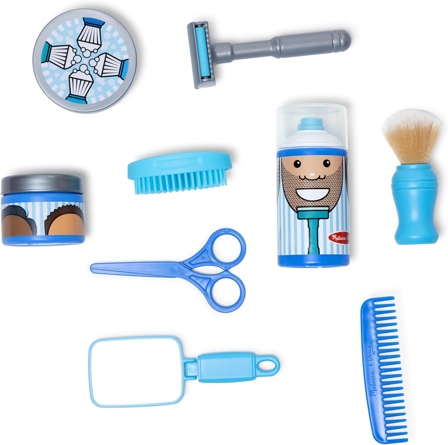 Melissa & Doug Barber Shop – Juego de afeitado para niños y niñas a partir de 3 años, accesorios para barba y afeitado para juegos de rol