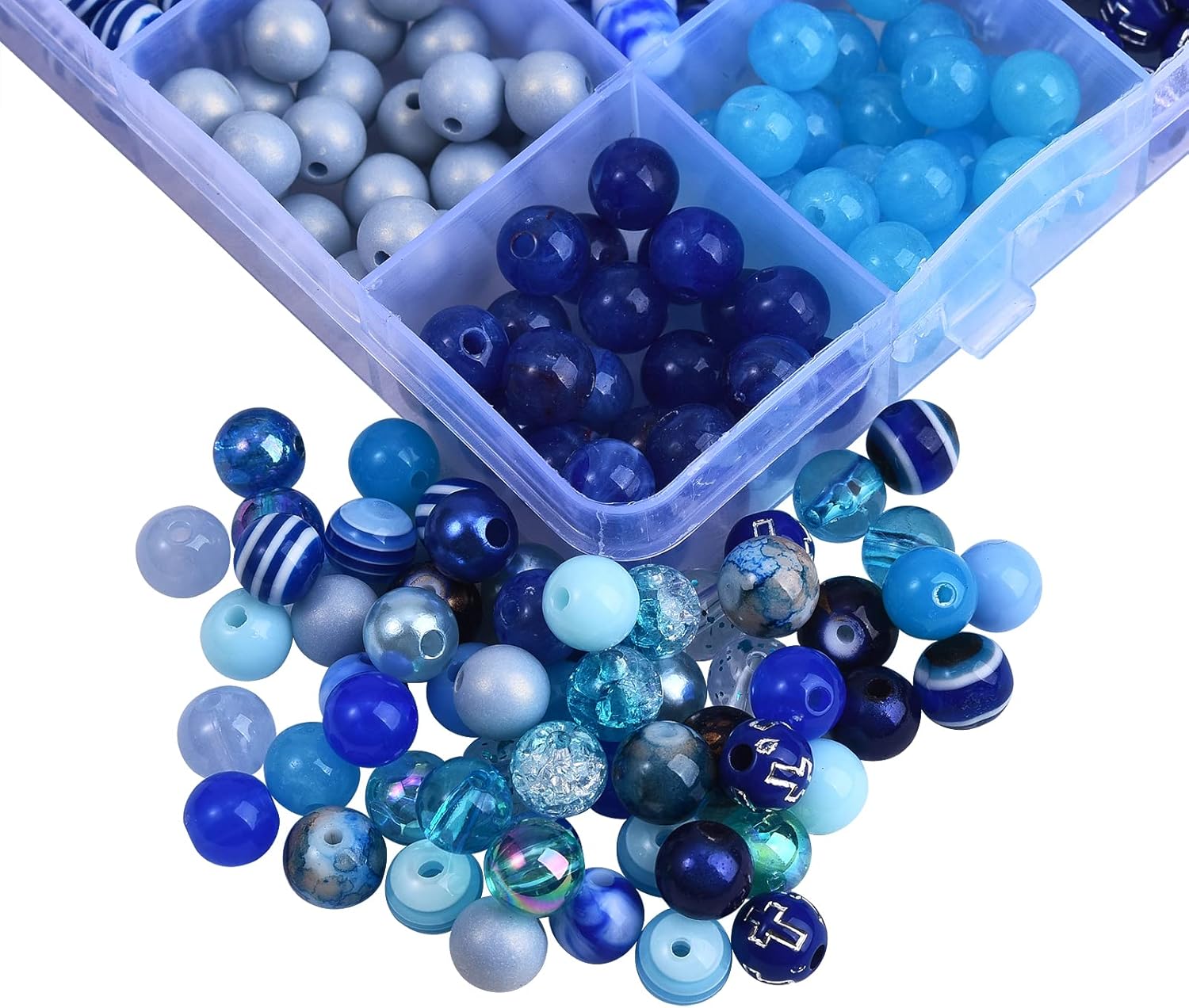 LiQunSweet 24 estilos 0.315 in tema azul redondo cuentas acrílicas espaciador surtido lote para hacer joyas, pulseras, aretes, collar, llavero,