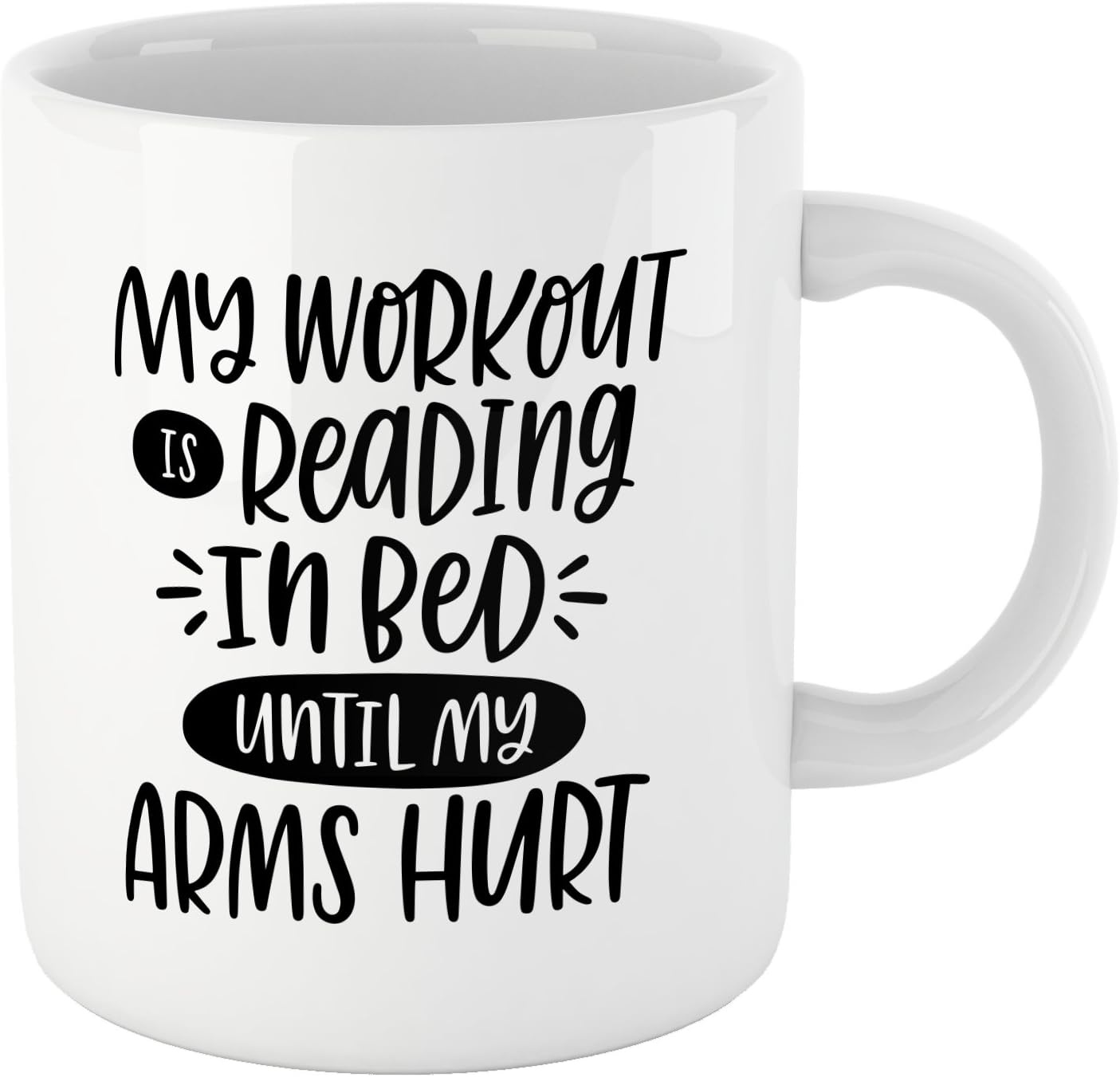 Taza de lectura para amantes de los libros, cita BW – My Workout is Reading in Bed – Regalos de ratones de biblioteca, divertida taza de café con