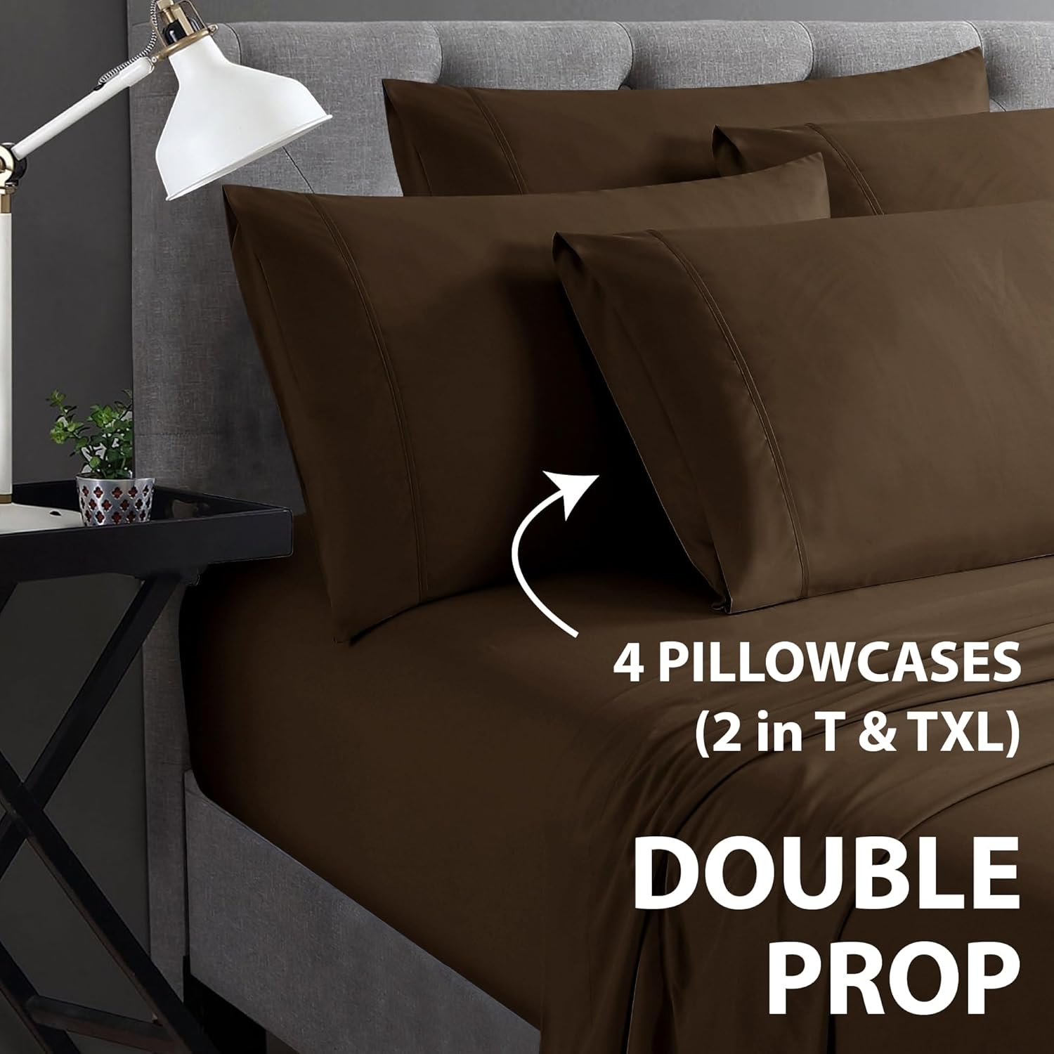 Home Collection Micro Caress – Lujoso juego de sábanas de 3 piezas de 3 piezas de 2.16 ozm con 1 funda de almohada adicional, color marrón
