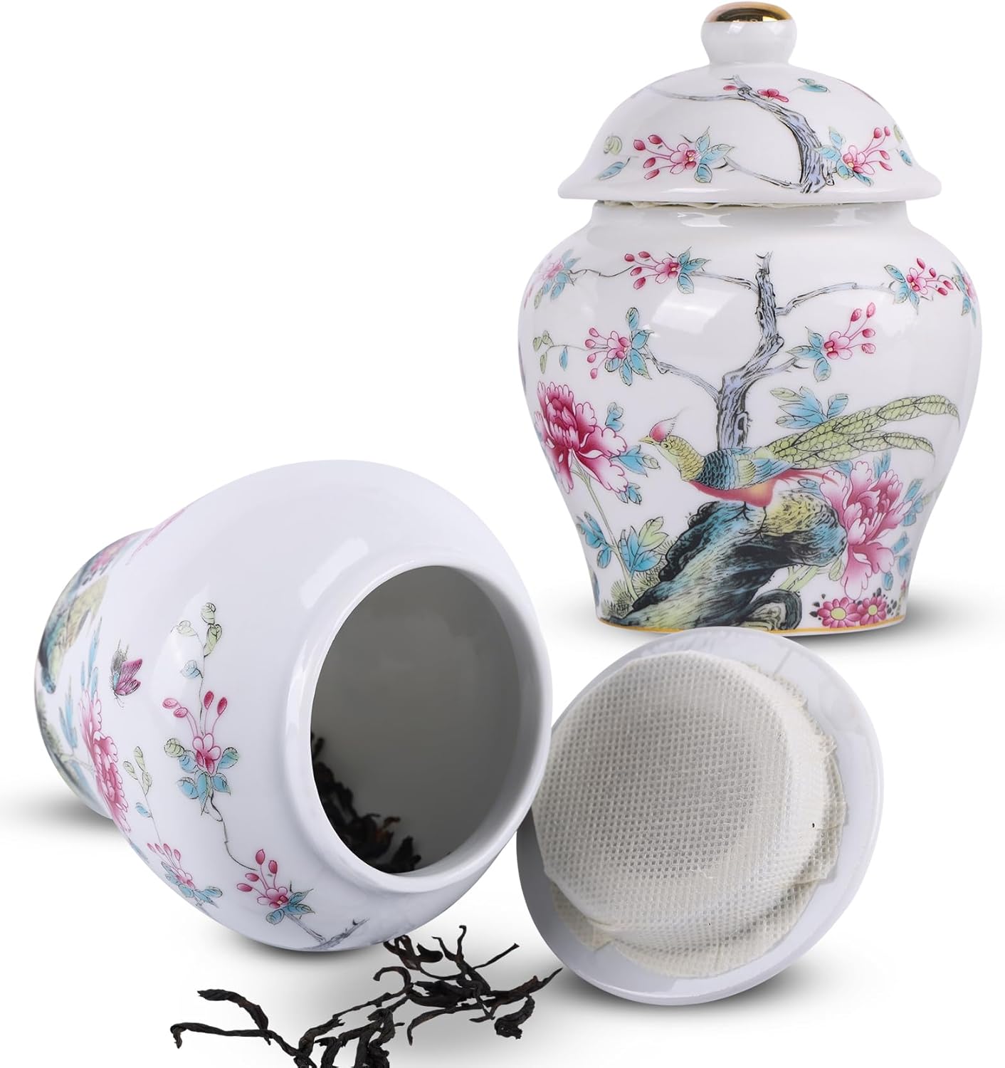 XINGYAN Chinoiserie – Juego de 2 tarros de jengibre, porcelana china azul y blanca, tarro de almacenamiento decorativo para el hogar con tapa (juego