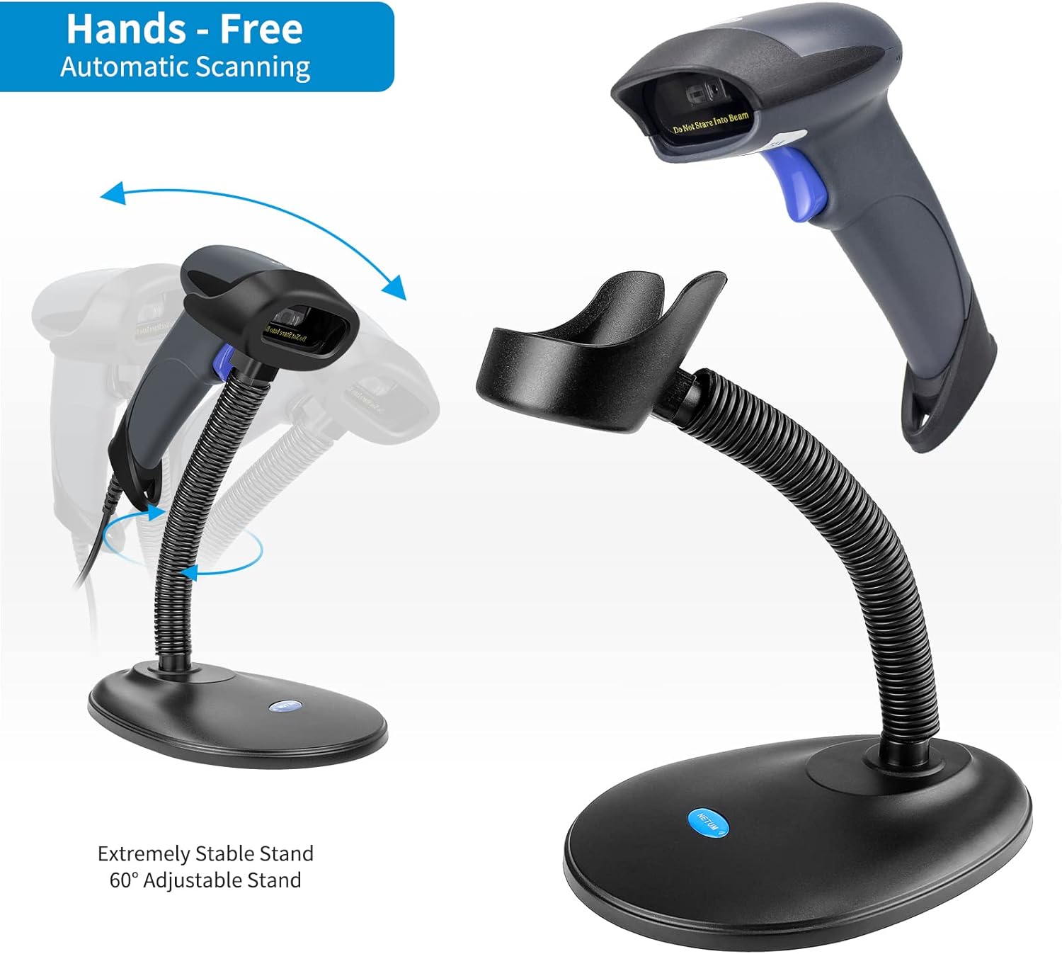 NETUM Escáner inalámbrico de código de barras QR 2D Bluetooth con soporte, lector automático de imágenes de código de barras 3 en 1, pistola escáner