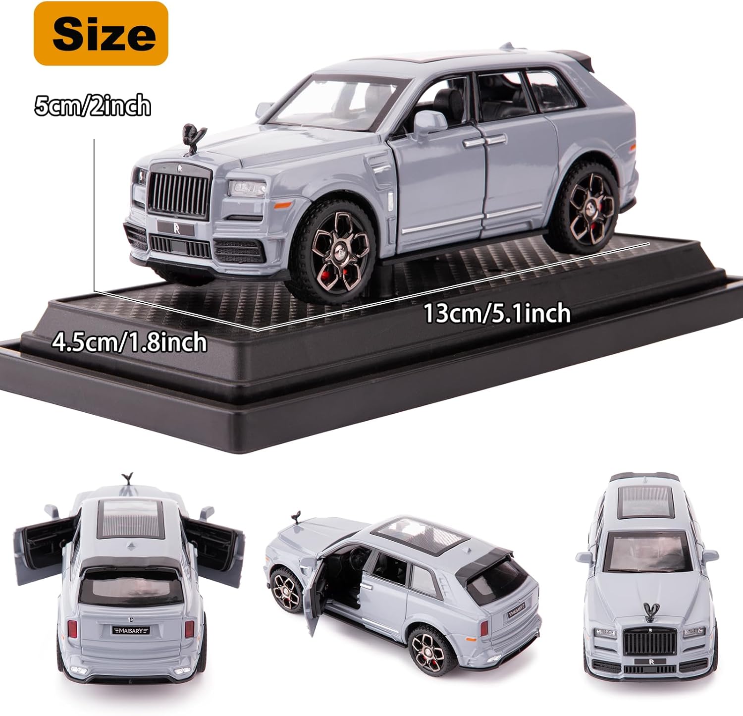 BDTCTK Compatible con el modelo de automóvil Rolls-Royce Cullinan 136, auto de juguete fundido a presión, puertas abiertas, luz y sonido, juguetes