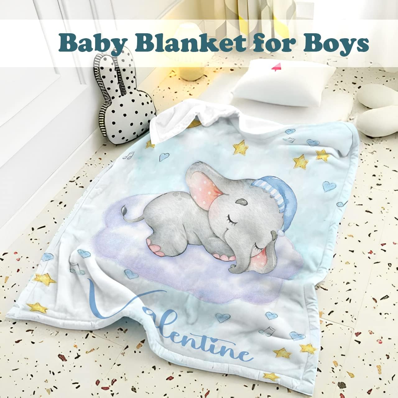 UJDUYSD Manta de bebé personalizada para niños, manta de bebé personalizada con nombre súper suave para niños, manta de elefante personalizada para