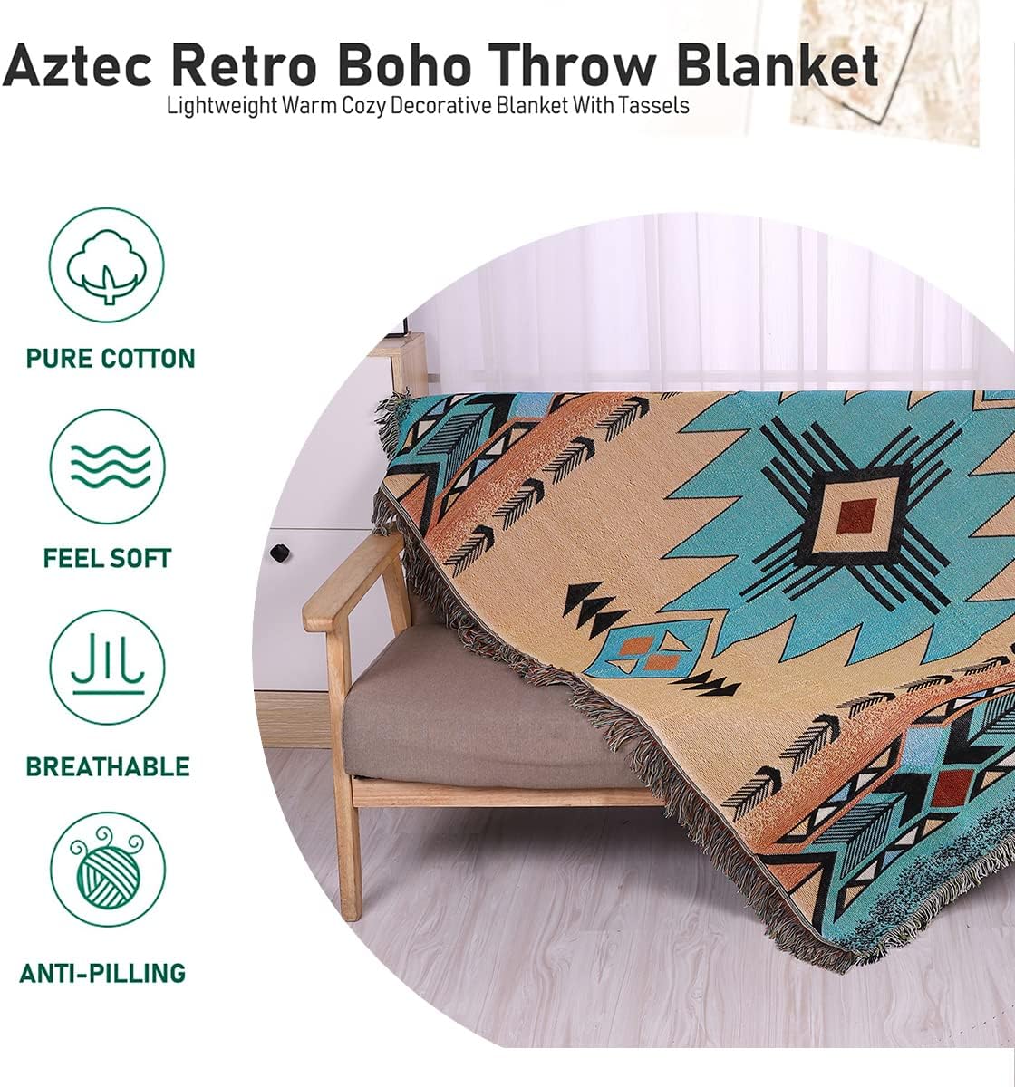 Hopstar Manta azteca navajo india bohemia decoración occidental para sofá, cama, sofá, sala de estar, playa y viajes, 51 x 63 pulgadas