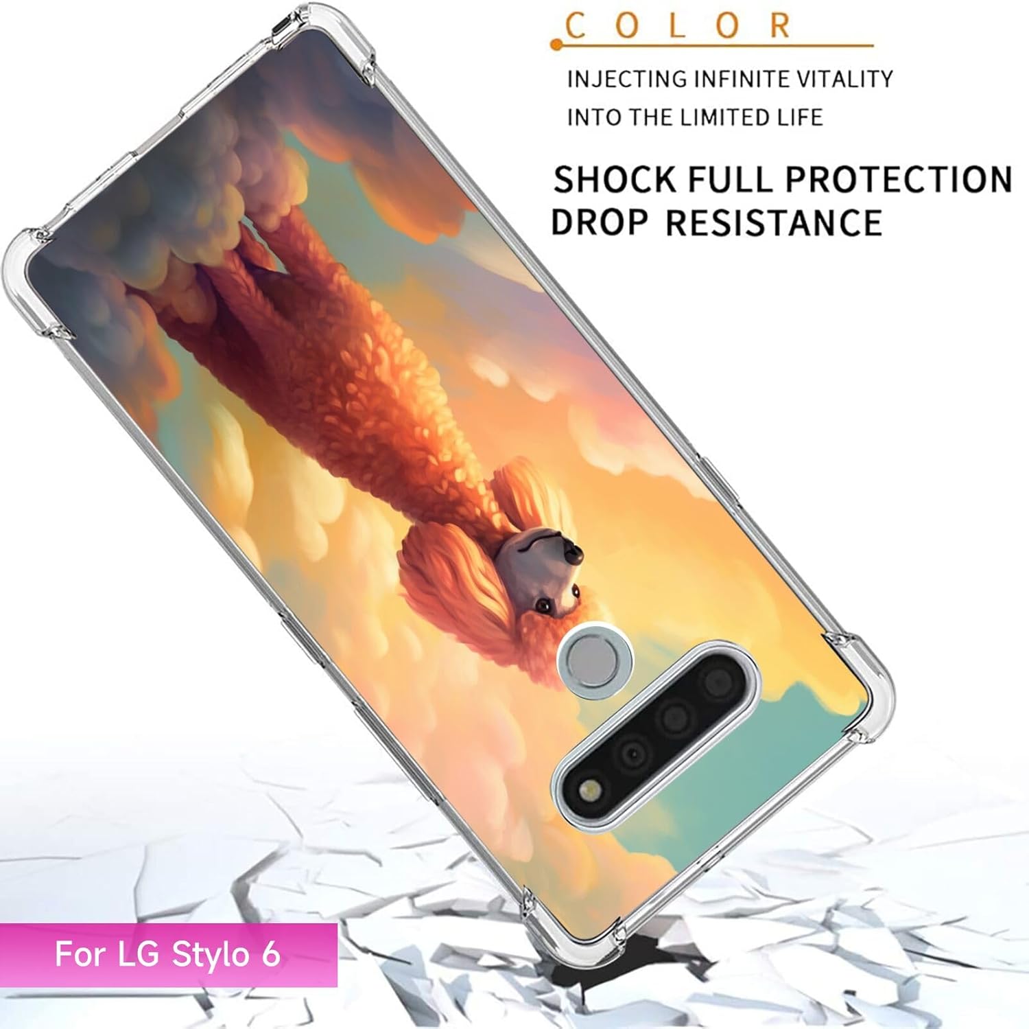 DAFEI Funda transparente para LG Stylo 6 con diseño de perro caniche aa10, bolsa de aire transparente de cuatro esquinas, reforzada contra arañazos