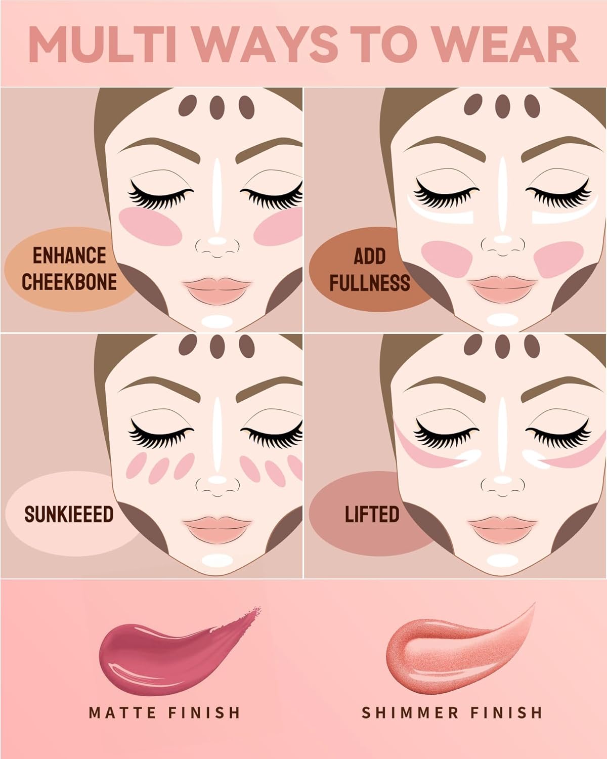 Maquillaje líquido para mejillas, varita de rubor en crema suave con fórmula ligera, de larga duración, a prueba de manchas, aspecto natural,