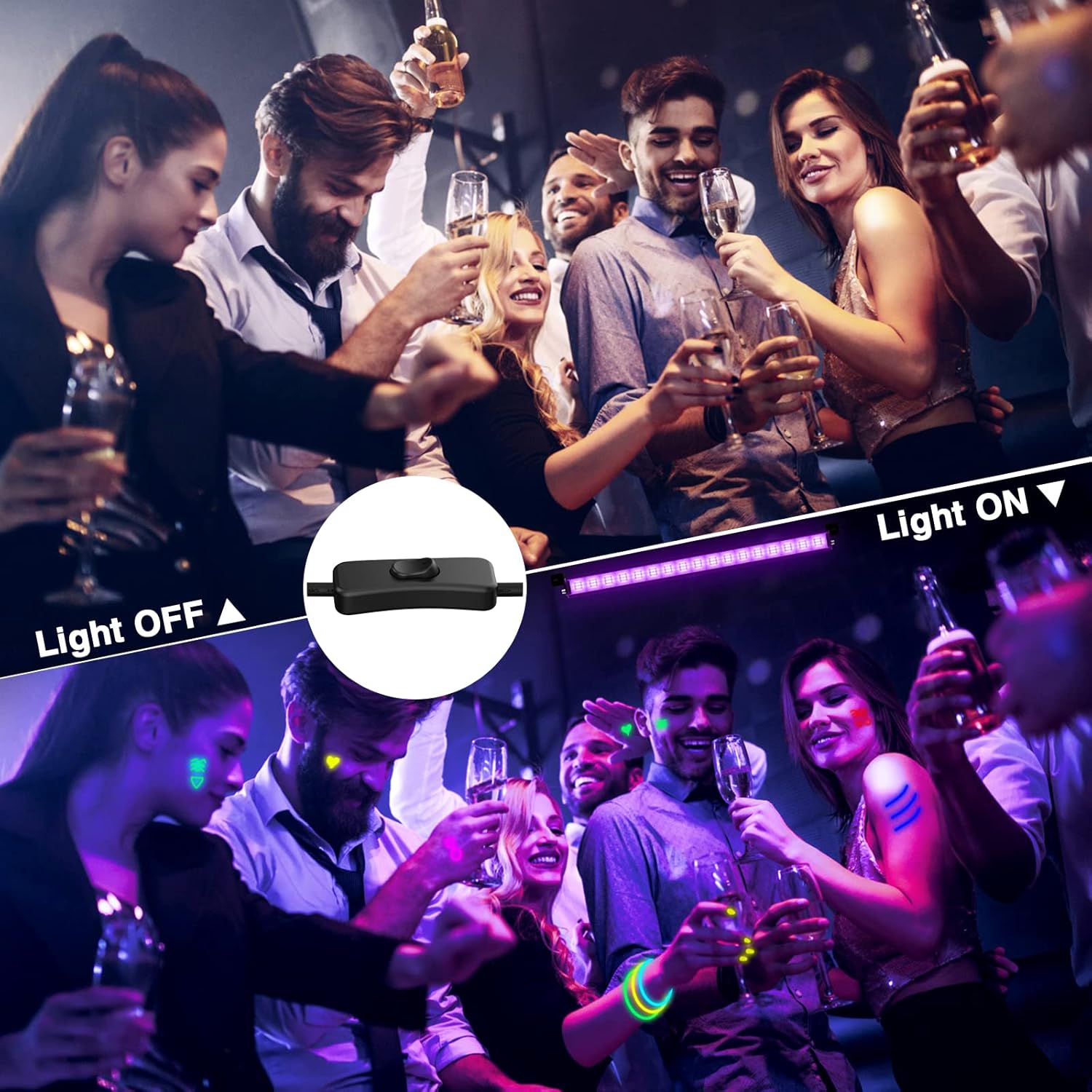 Atfoyer Luz LED negra de 60 W, luces negras para fiesta brillante, barra de luz negra con enchufe e interruptor, cada luz de 32 x 32 pies, luz