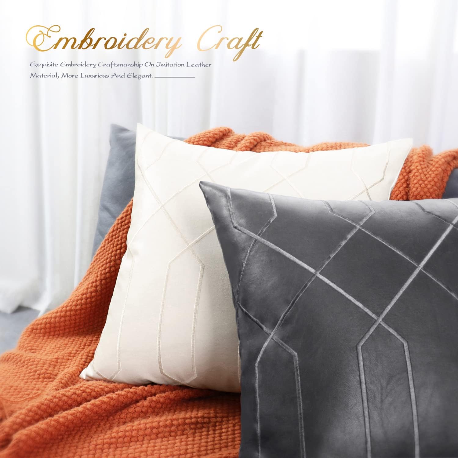 BRAWARM Fundas de almohada de cuero de 16 x 16 pulgadas, fundas de almohada de piel sintética color crema, paquete de 2, almohadas decorativas de