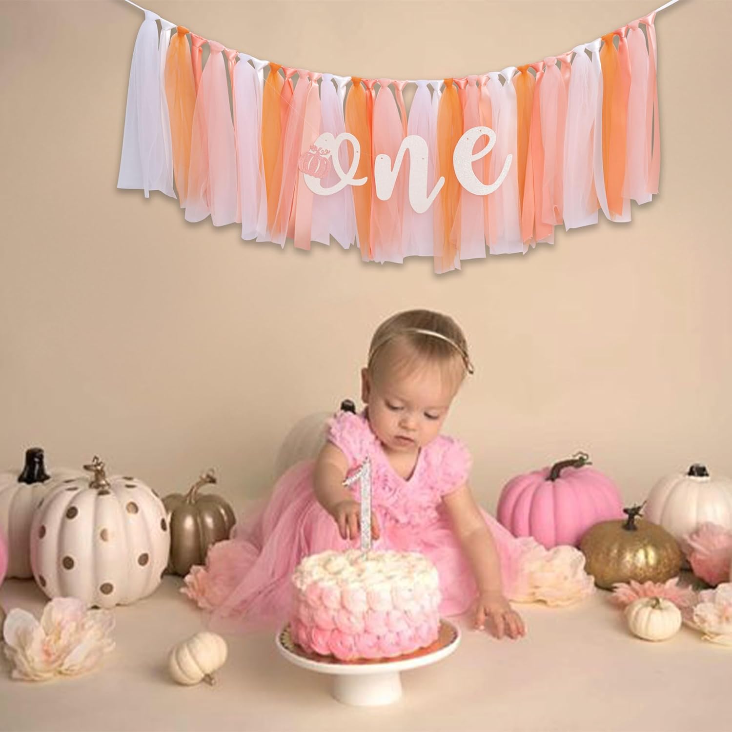 Cartel de calabaza para silla de bebé, decoración de fiesta de primer cumpleaños, una pancarta de falda tutú para silla de bebé, telón de fondo de