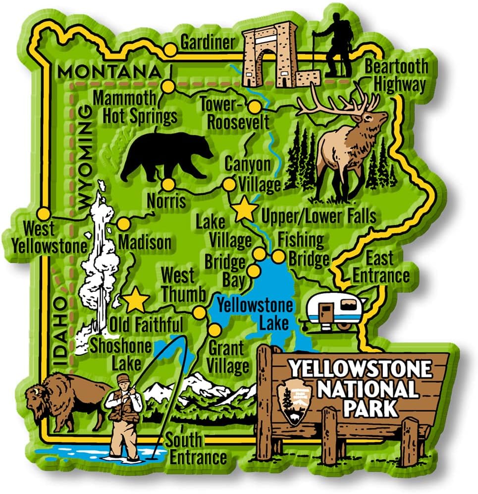 Imán de mapa del Parque Nacional Yellowstone por Classic Magnets, 3.2 x 3.3 pulgadas, recuerdos coleccionables fabricados en los Estados Unidos