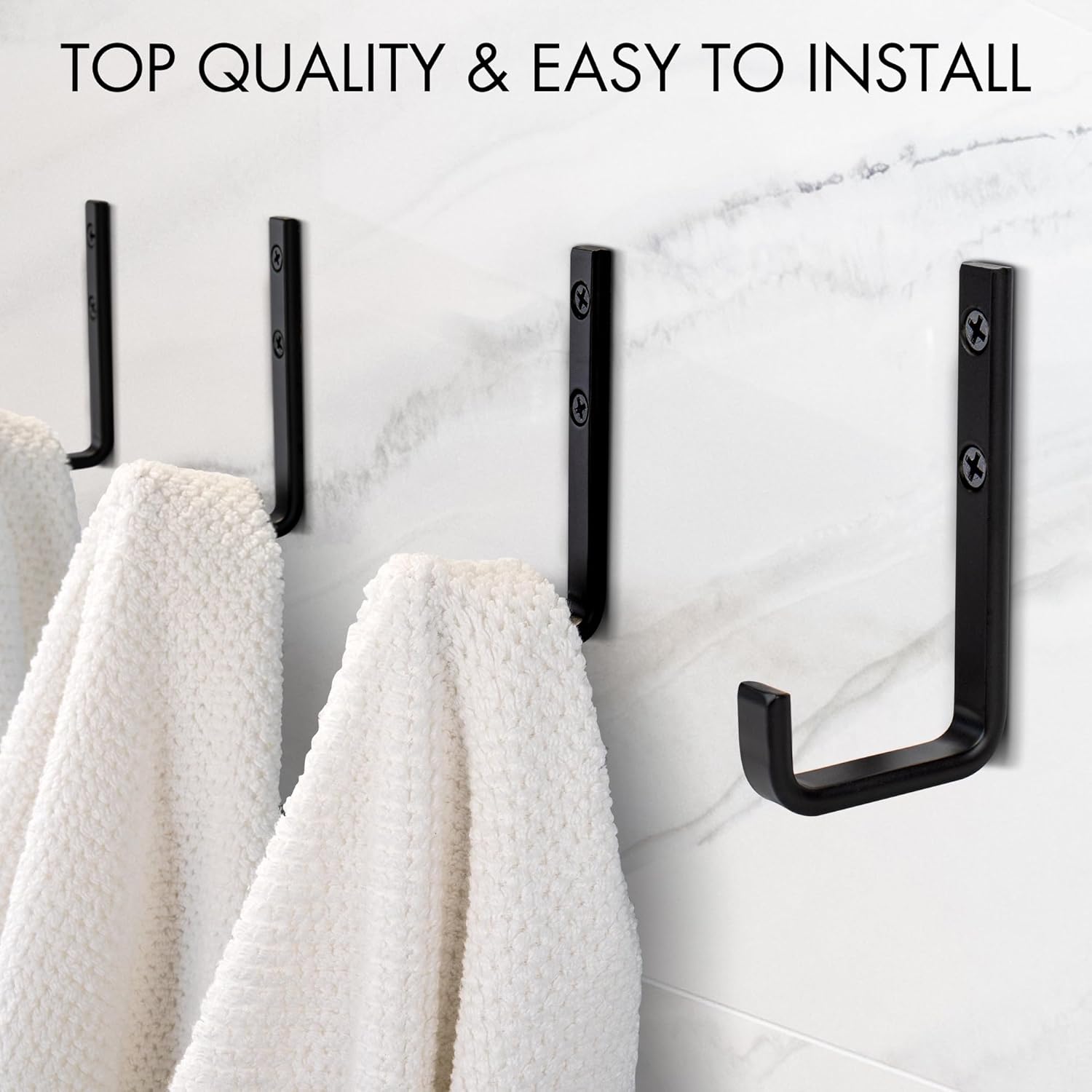 KIBAGA Elegantes ganchos para toallas de baño para montaje en pared, juego de 4 ganchos de pared de metal hermosos, resistentes y fáciles de