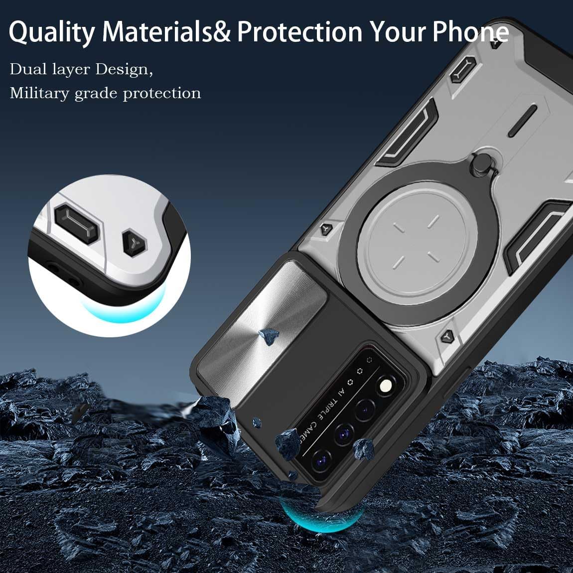 JHWVVTF Funda para teléfono REVVL V+ 5GRevvl V Plus 5G, funda de metal con soporte de anillo para mujeres y hombres, protector de cámara, protección