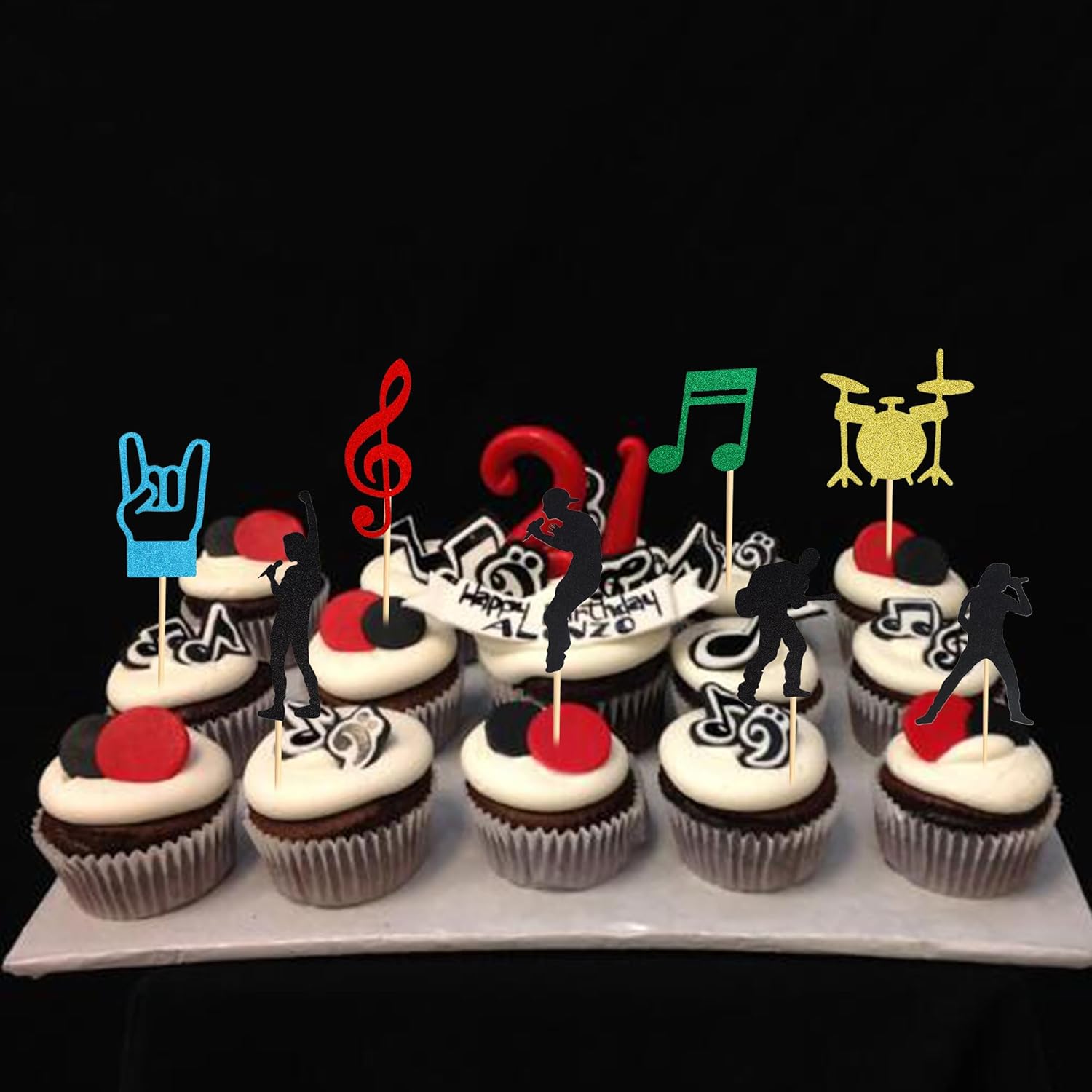 Arthsdite 24 piezas de decoración de cupcakes Rock Pop Music Theme Cupcake Picks Music Concierto temático de cumpleaños fiesta de cumpleaños,