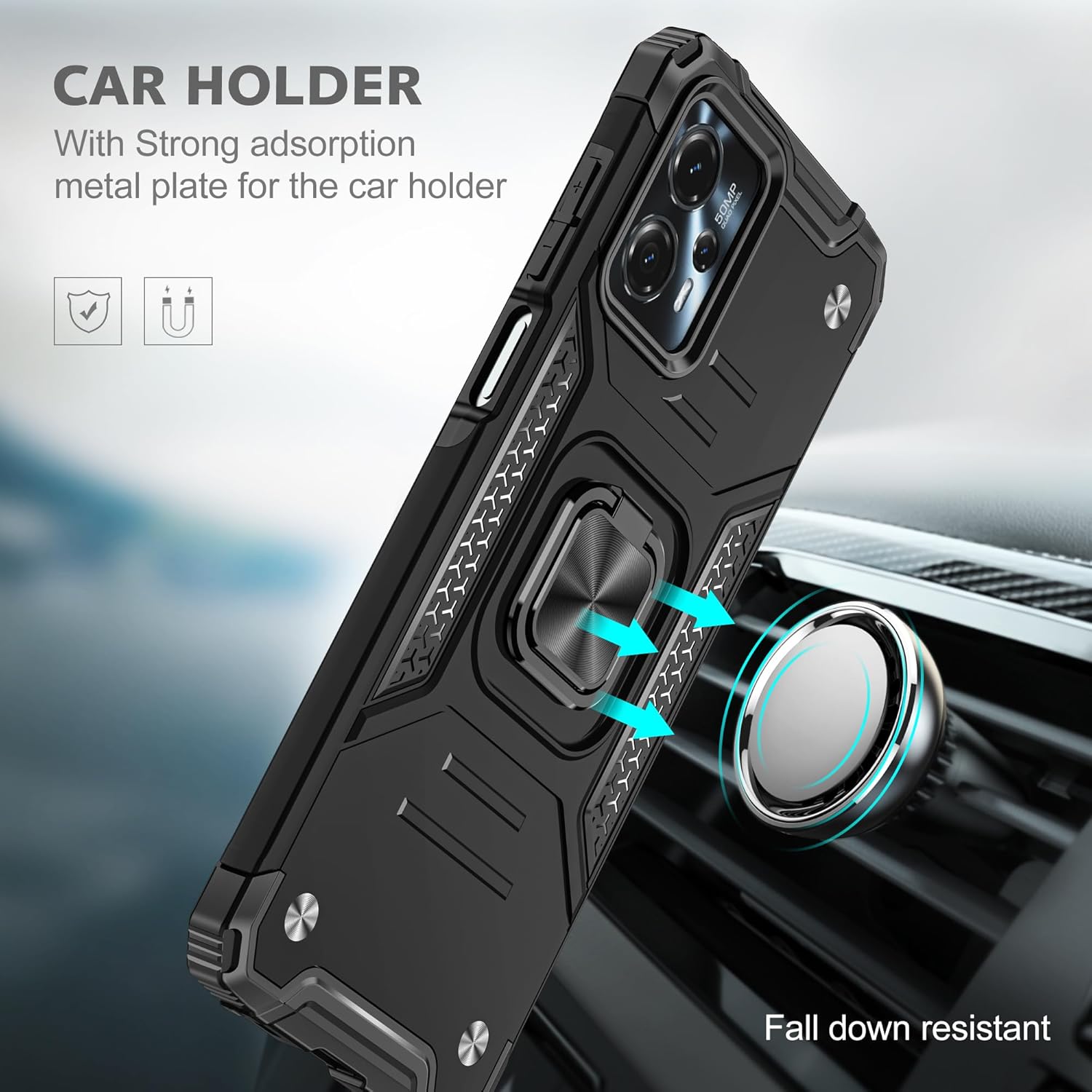 Asuwish Funda de teléfono para Motorola Moto G13G23 con protector de pantalla de vidrio templado y soporte de anillo delgado híbrido protector móvil