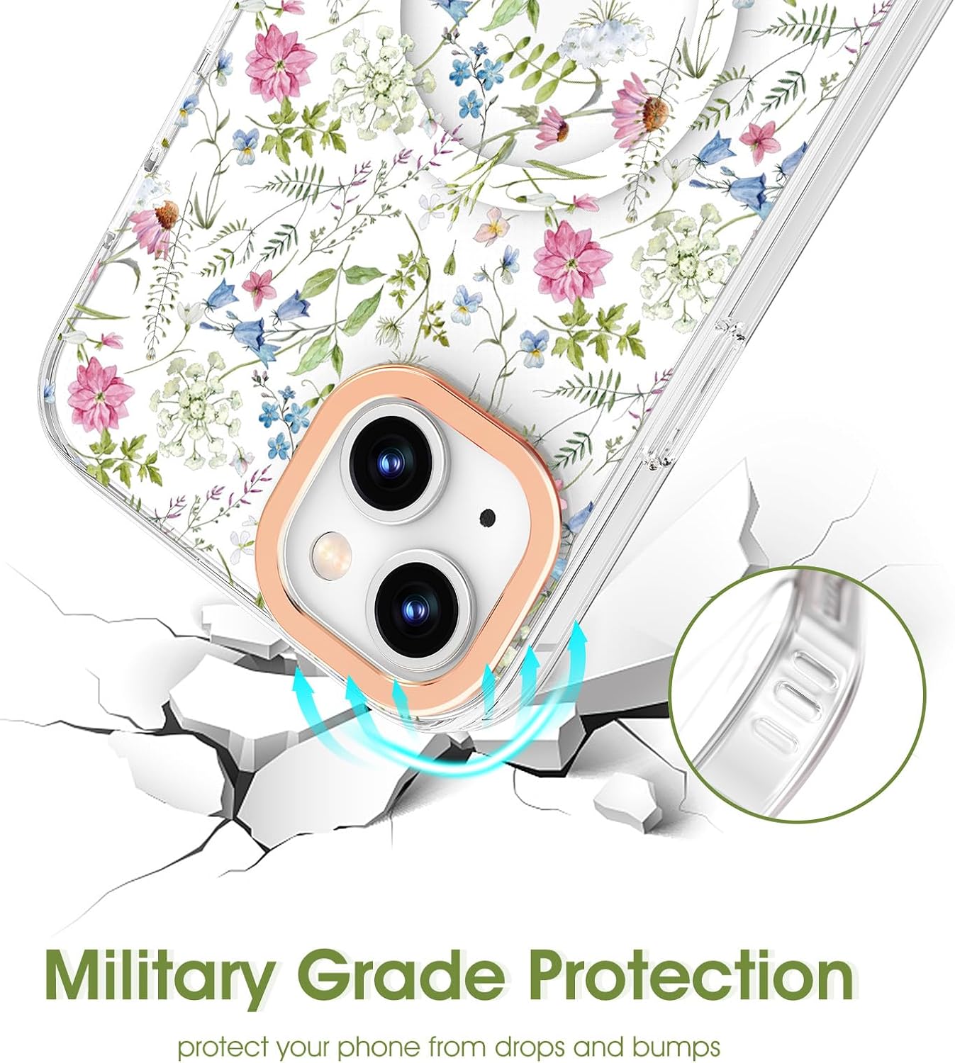 MILPROX Funda compatible con iPhone 15, compatible con MagSafe, bonito patrón floral de flores con niñas y mujeres, funda protectora magnética