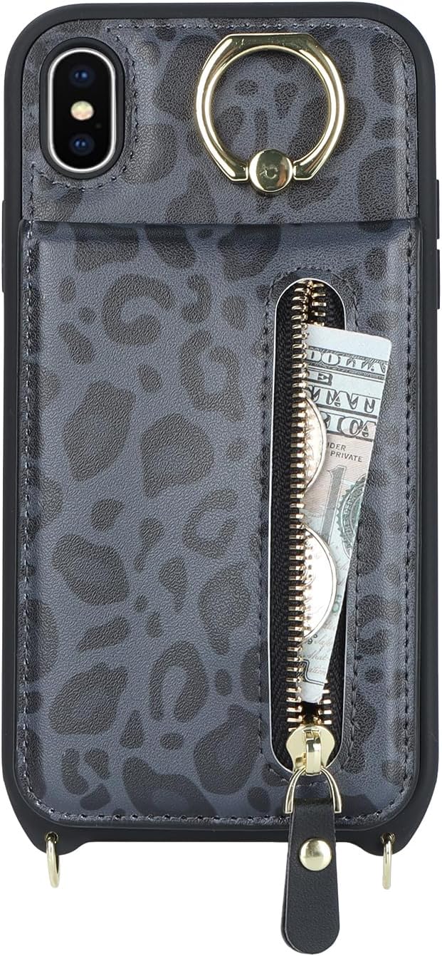 Funda para iPhone Xs Max con tarjetero para mujer, iPhone Xs Max con correa y ranuras para tarjetas de crédito, bandolera con cremallera y función