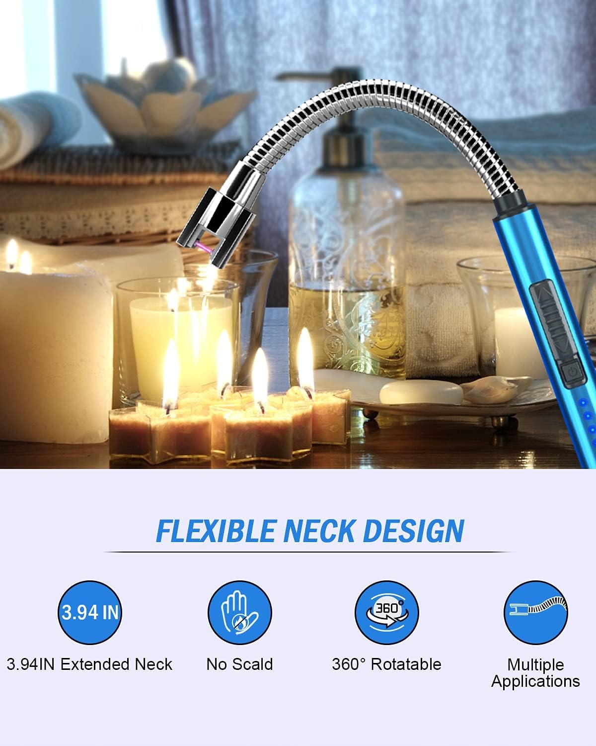 Encendedor de velas eléctrico, de arco, con batería de plasma recargable USB, sin flama y resistente al viento, con interruptor doble de seguridad