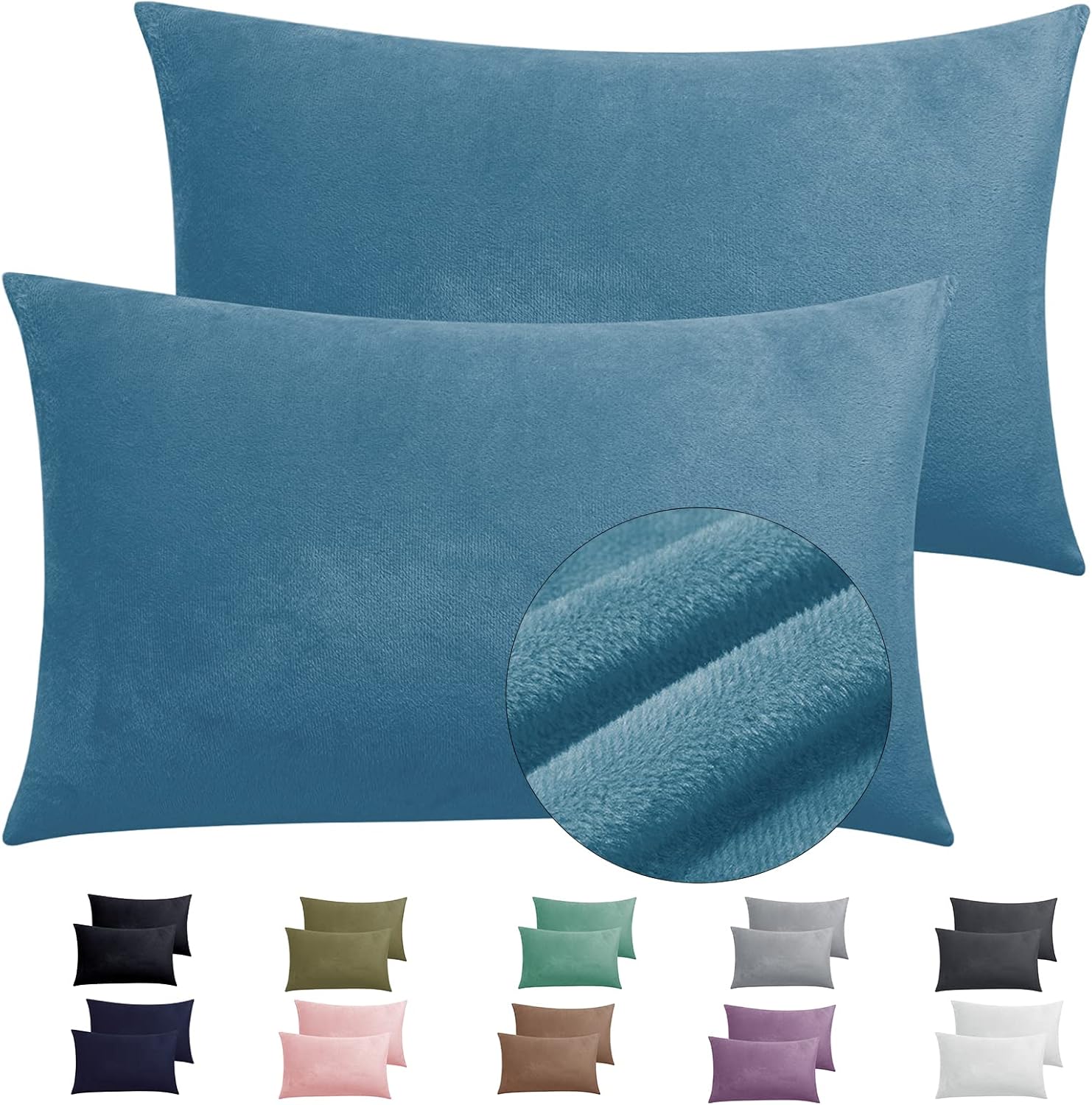 Paquete de 2 fundas de almohada estándar de terciopelo con cremallera, súper suaves y acogedoras, fundas de almohada de franela de lujo con