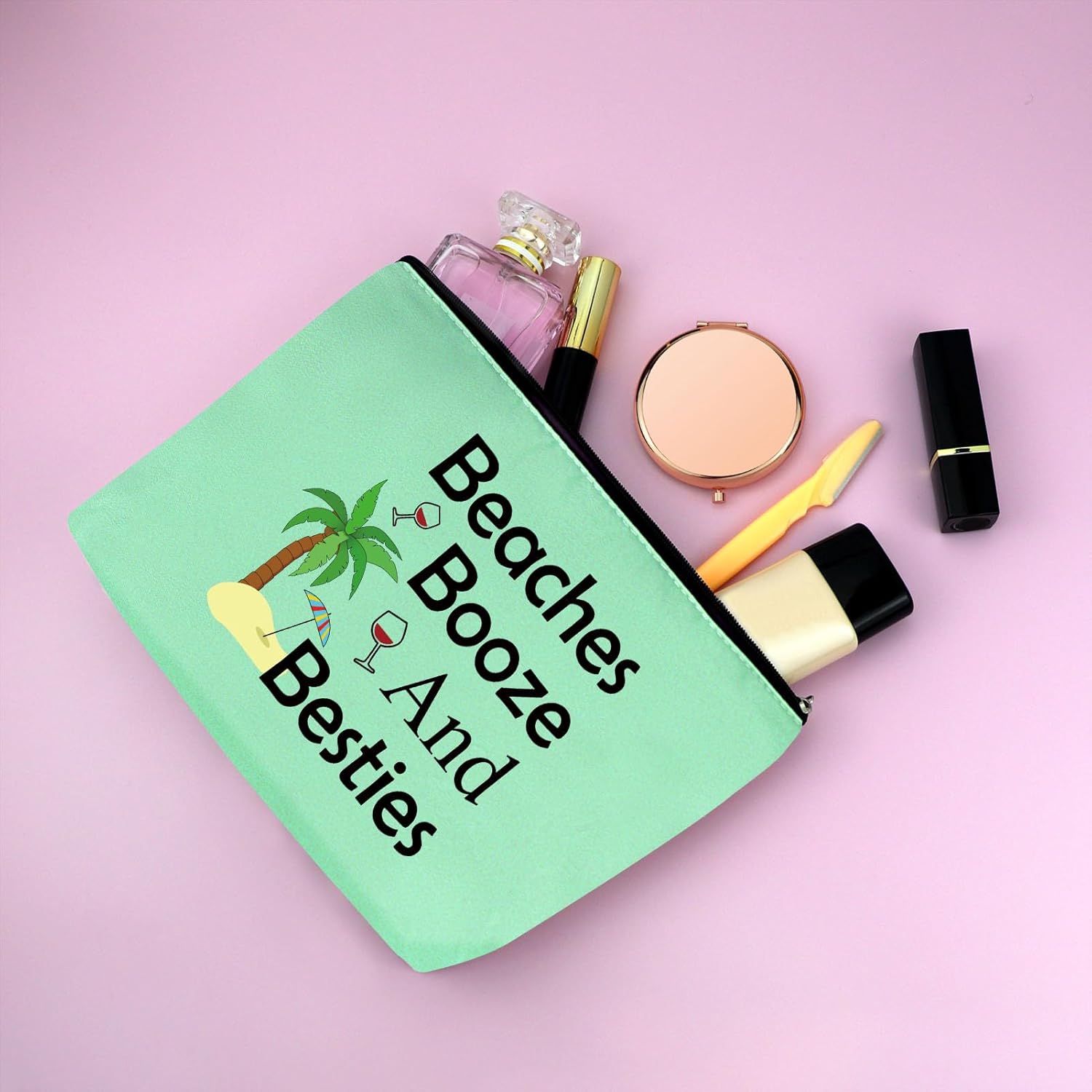 Regalos de playa para mujeres, bolsa de maquillaje, regalos para amantes de la playa, Verde claro + rosa claro + morado claro