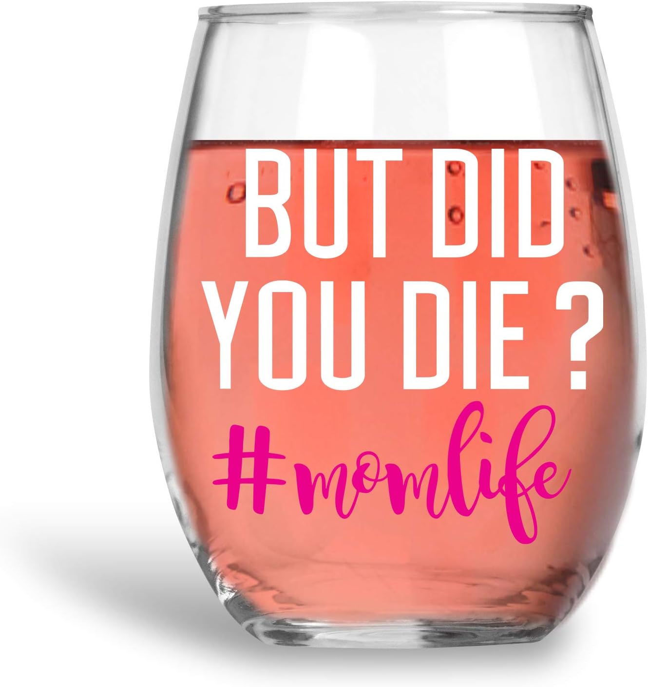 Vaso de vino de cristal sin tallo #Momlife de 15 onzas  Regalos humorísticos para las nuevas mamás, regalo para el primer día de la madre, divertido