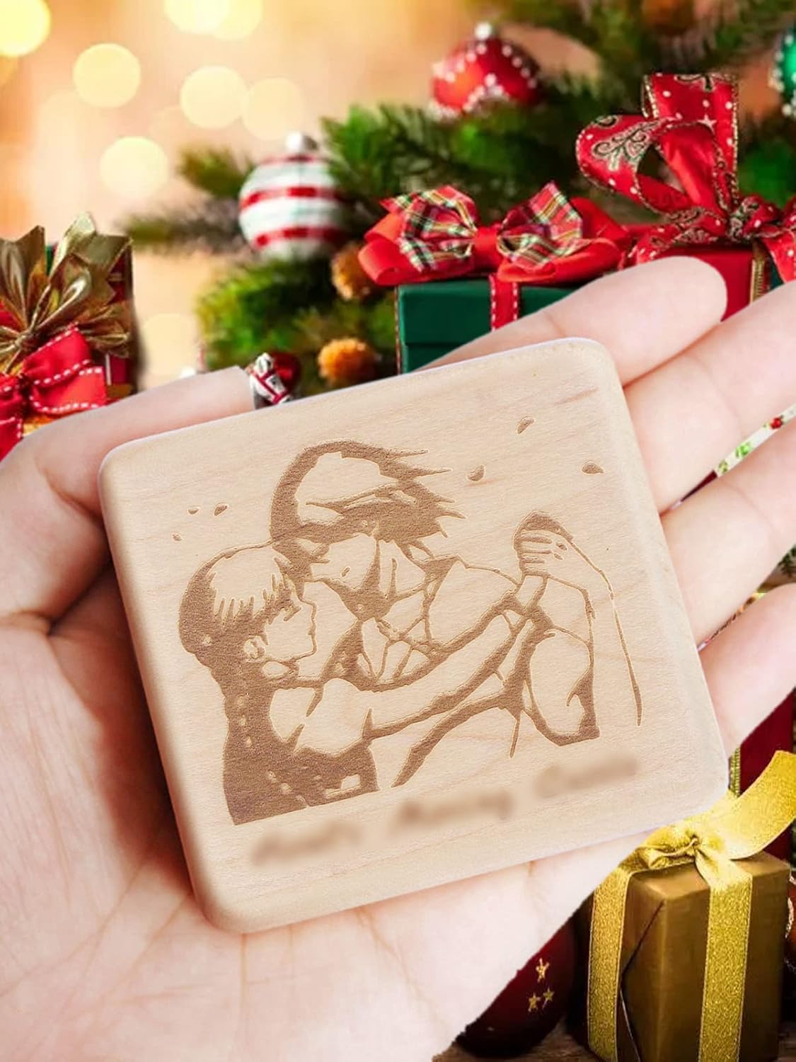 Caja musical con mecanismo tallado de madera vintage, caja de música de cuerda para regalo para Navidad, caja de música de Navidad (caja de madera