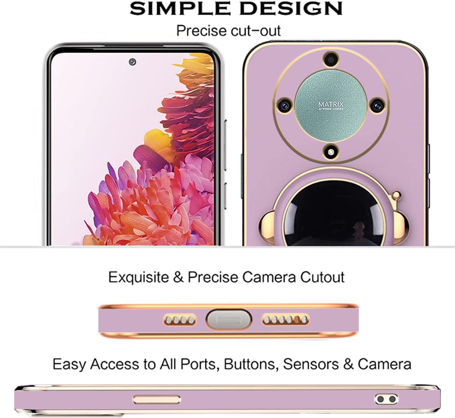 Funda compatible con Honor Magic 5 Lite con chapado creativo de astronauta y caricaturas, color rosa, funda para teléfono Honor X9a, soporte de