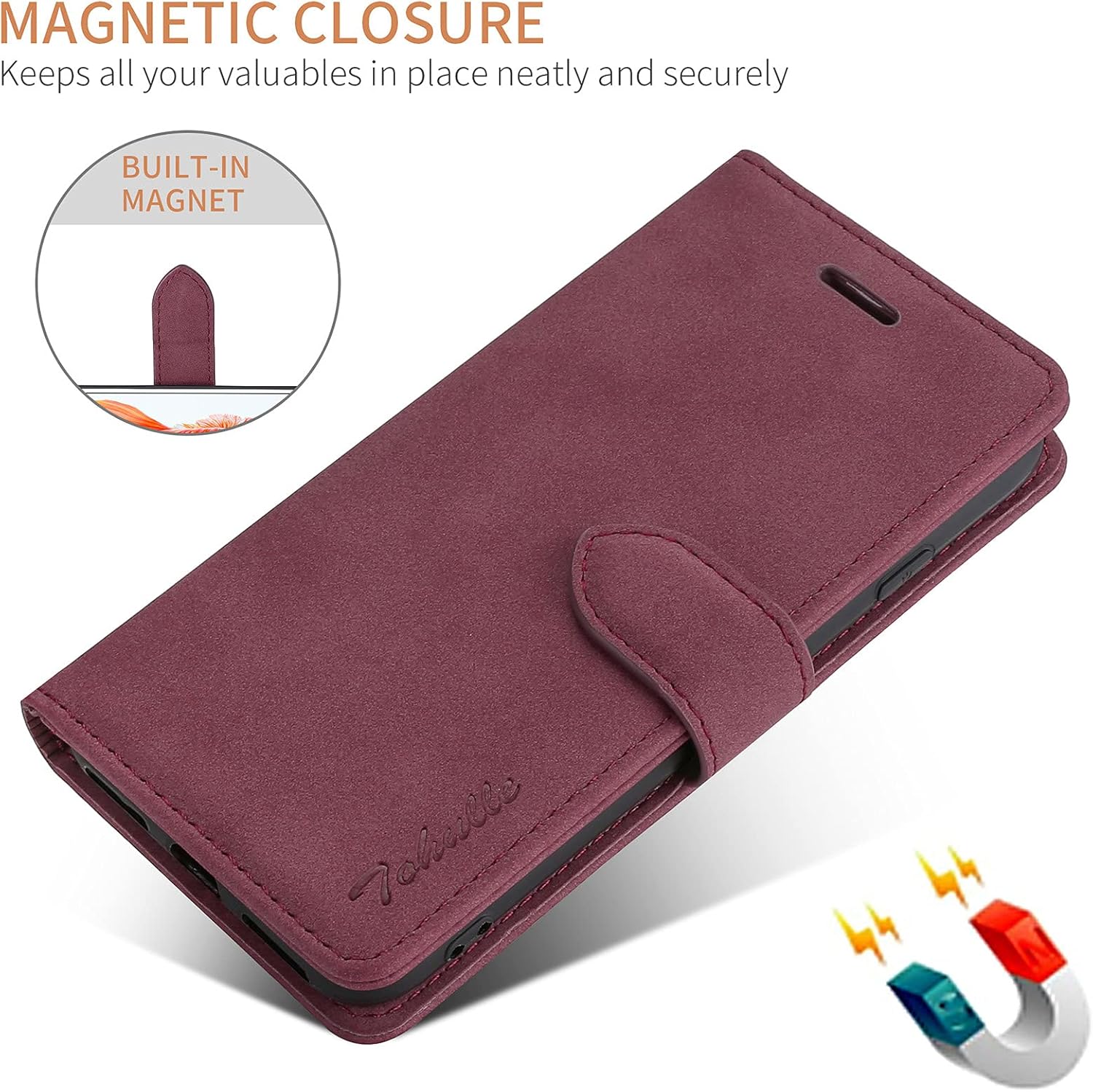 Funda para iPhone 11, funda de piel prémium tipo cartera con tarjetero y función atril con cierre magnético, funda compatible con iPhone 11 (6.1