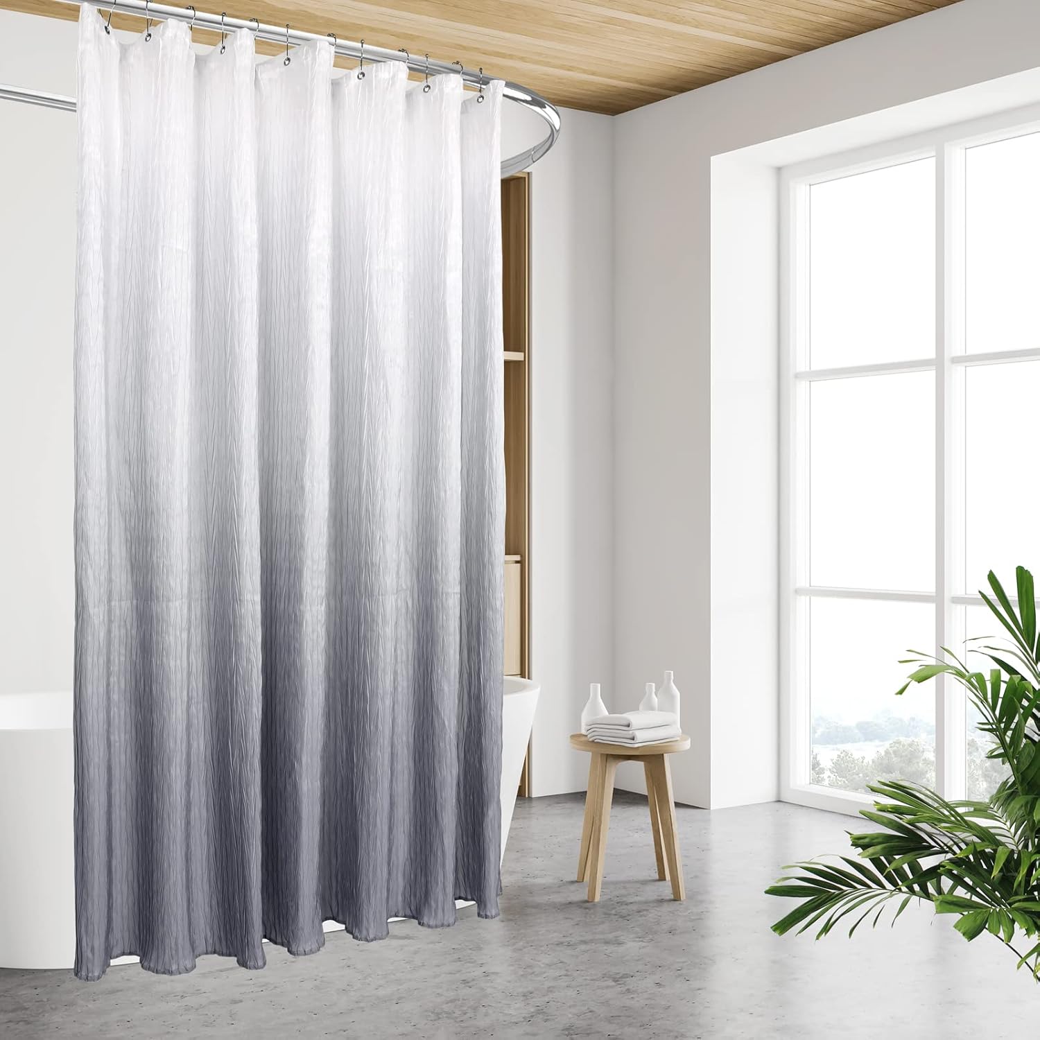 Cortina de ducha de tela texturizada con forro, cortinas de ducha de poliéster degradado para baño, forro de cortina de ducha impermeable con 12