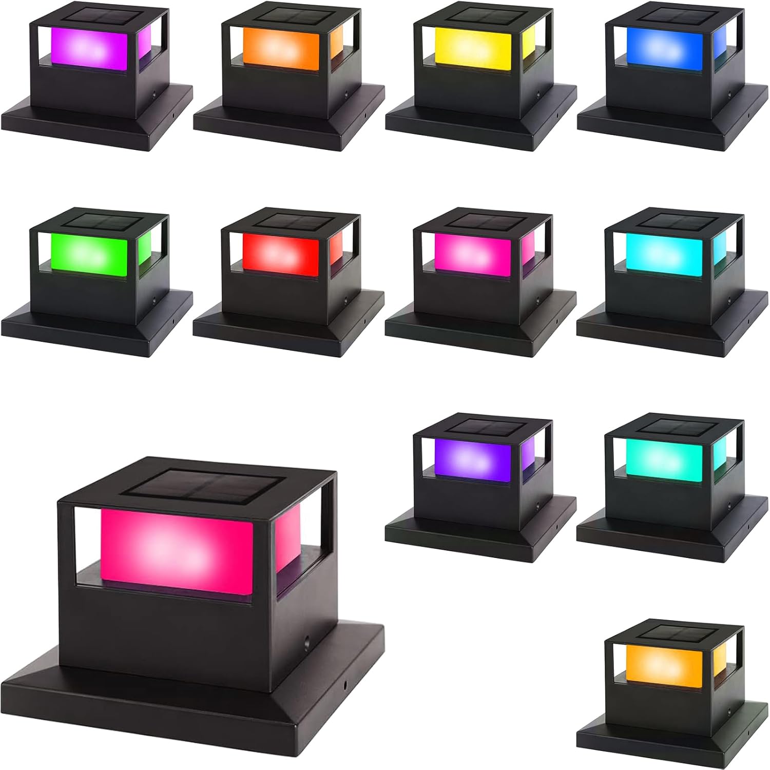 Viewsun Paquete de 12 luces solares para poste de entrada, luces LED SMD de alto brillo, para exteriores que cambian de color, tapas de poste de
