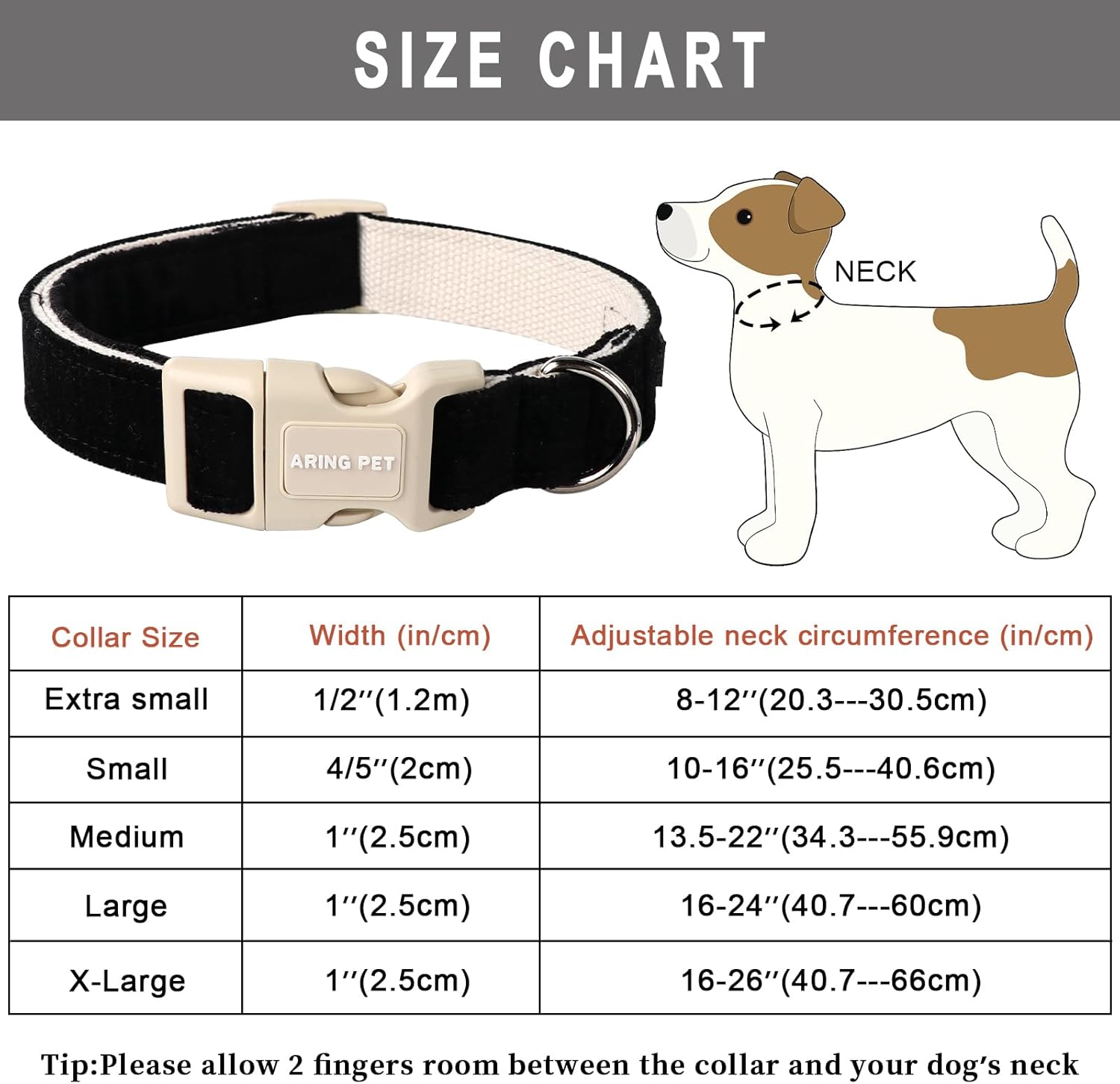 Aring Pet Collar de algodón, ligero y ajustable, con hebilla de liberación rápida para perros pequeños, medianos y grandes, negro