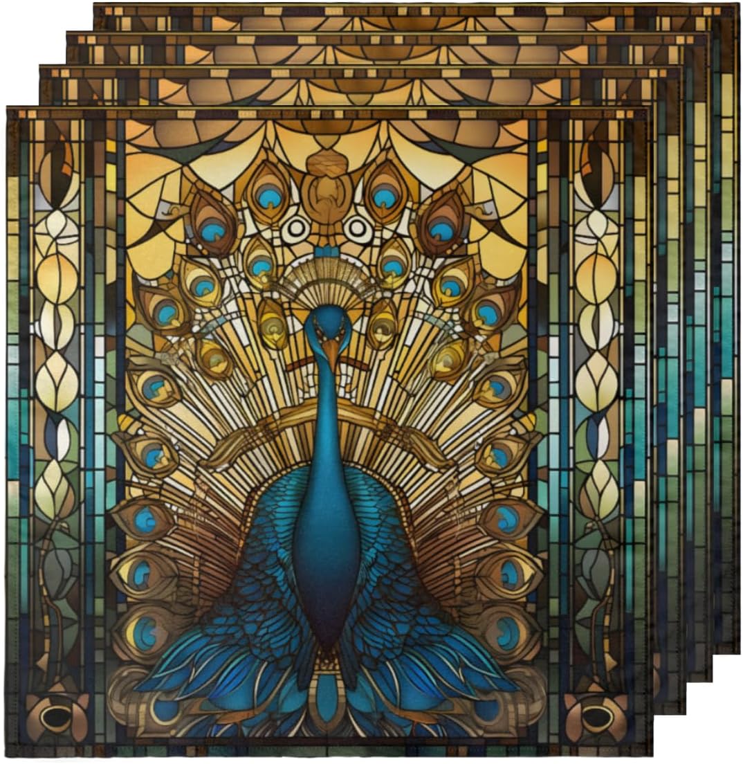 Cloth Napkins Set of 4 Ethnic Peacock 20×20 Inch Cloth Napkins Aztec Peacock Washable Reusable Kitchen Dinner Napkins Table Decor for Wedding,