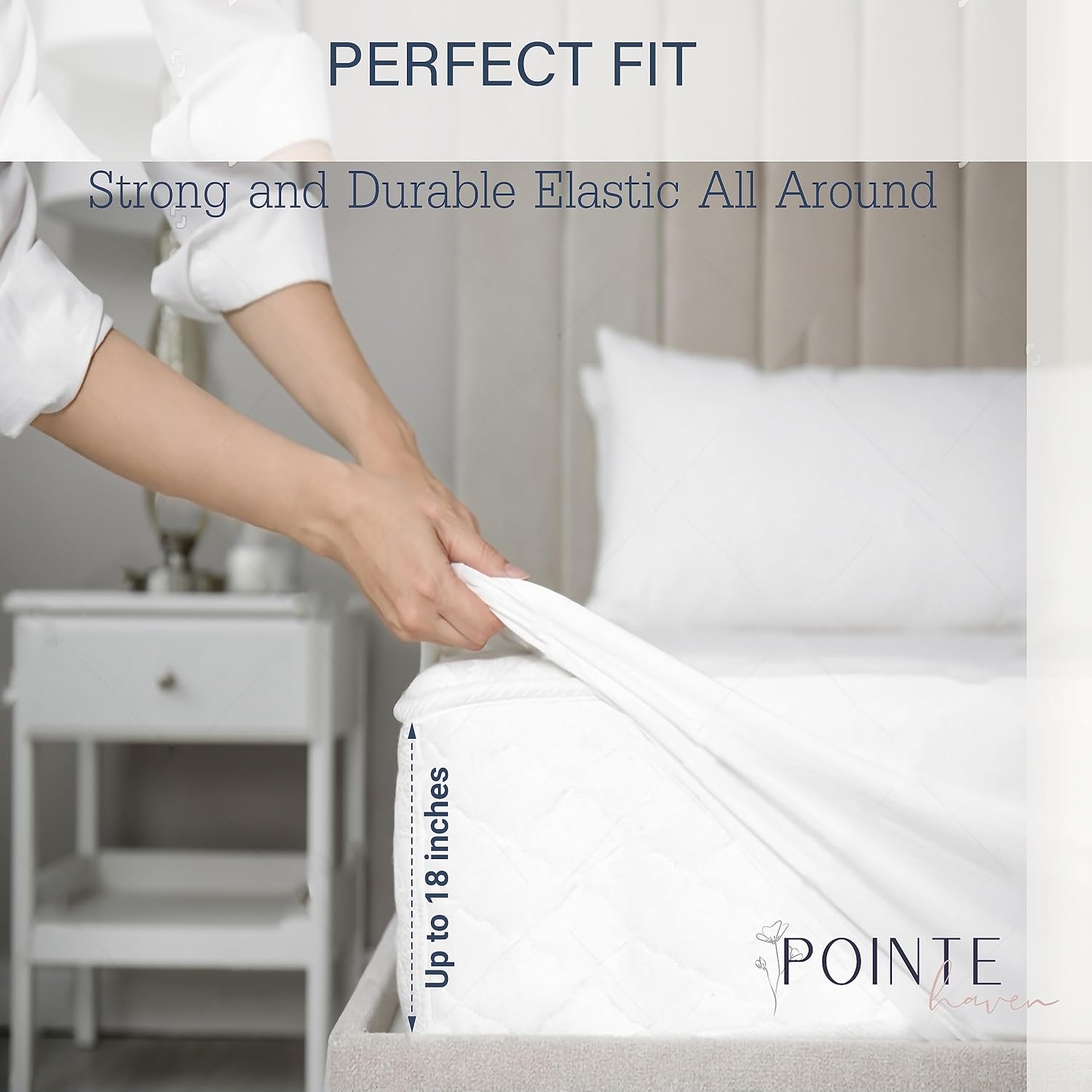 Pointehaven Juego de sábanas y fundas de almohada 100% percal de algodón suave, estampadas, se adapta a colchones de 18 pulgadas de profundidad,
