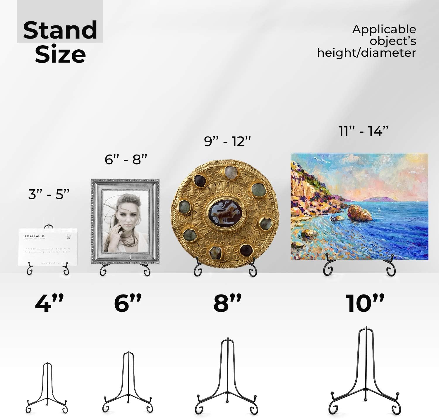 TR-LIFE Paquete de 4 soportes de platos para exhibición, soporte de placa de 10 pulgadas + soporte de caballete de metal para marco de fotos, platos