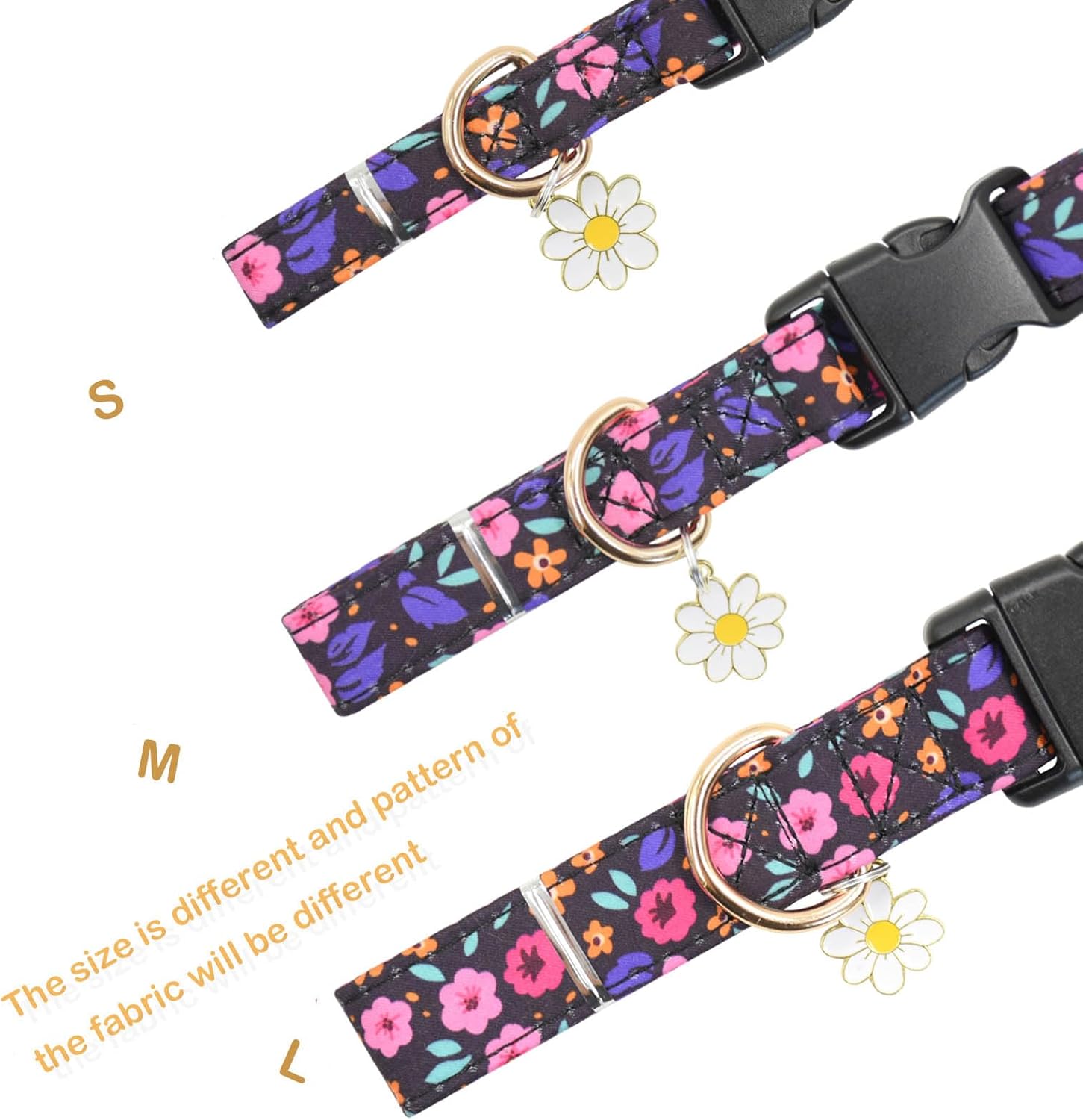 Lindo collar de algodón para perro, patrones de flores, collares suaves y ajustables para cachorros, para hembras pequeñas, medianas y grandes, con