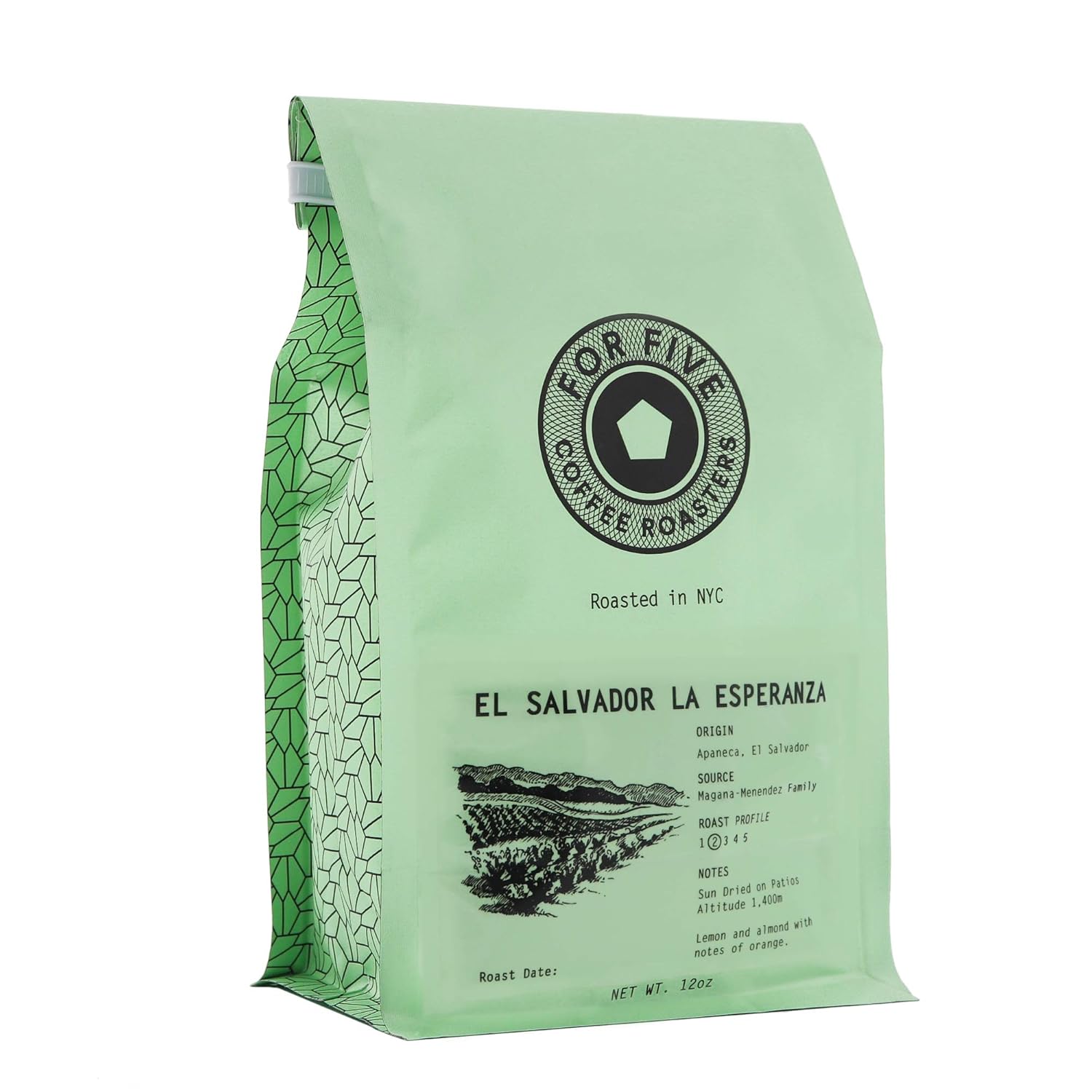 For Five Coffee Roasters – Tostado en Nueva York – El Salvador La Esperanza Tostado Ligero (Origen Apaneca, El Salvador), Grano Entero 12oz