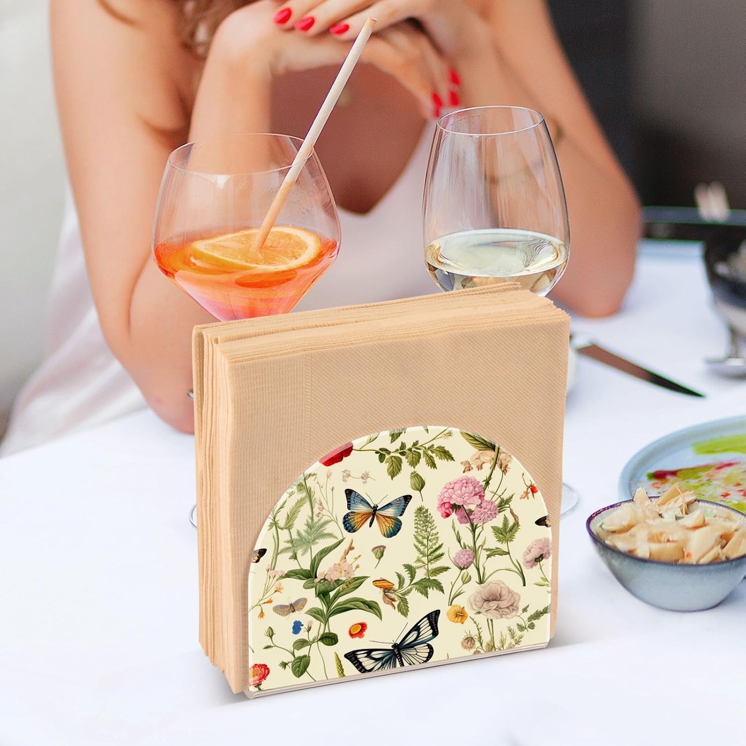 Servilletero de mesa de flores y mariposas, servilleteros acrílicos para baño, servilletero, soporte vertical para mesa y encimera de cocina
