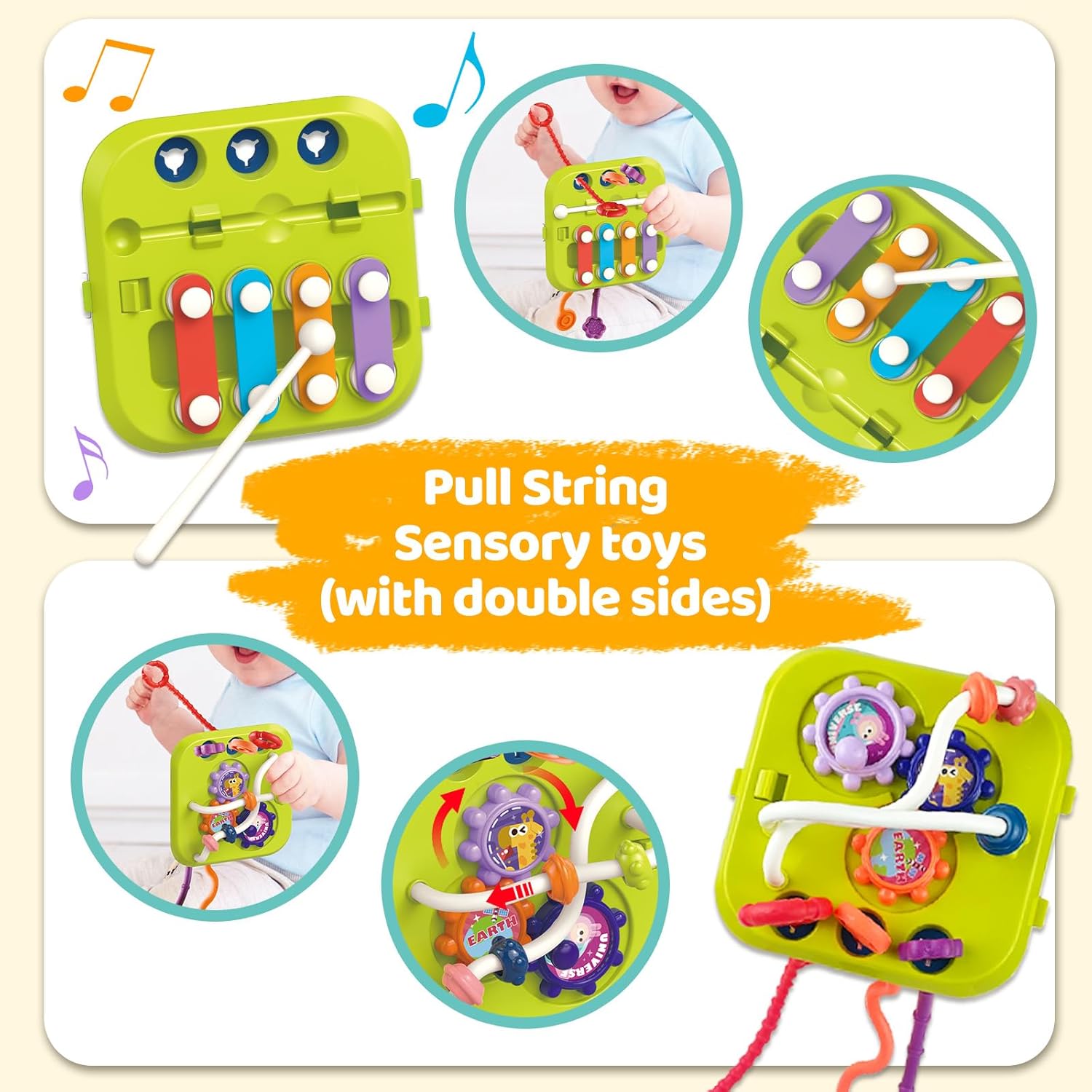 Juguetes Montessori 5 en 1 para bebés, juguetes sensoriales para niños pequeños, juguete de cuerda de tracción de viaje, clasificador de formas y