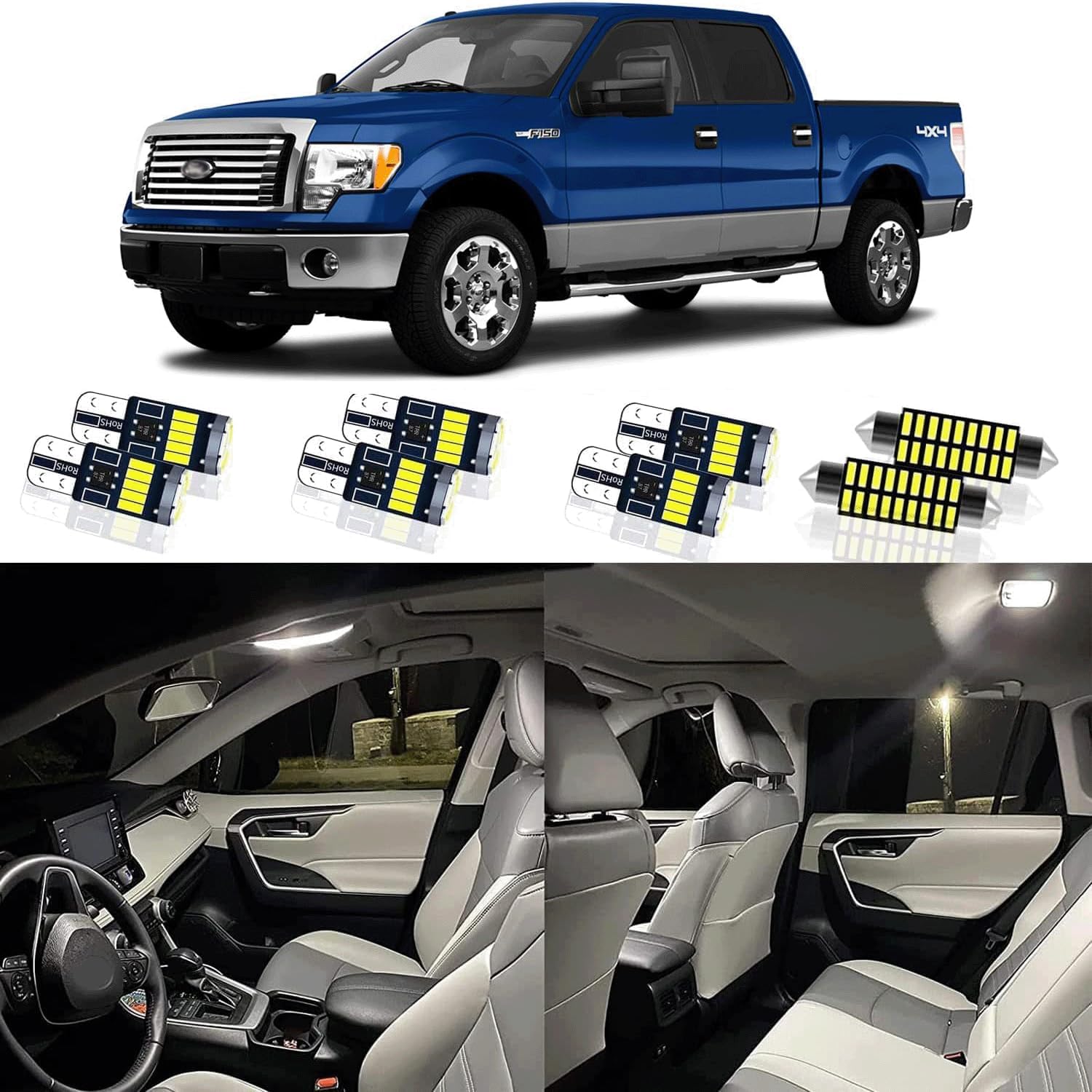 9 luces LED interiores F150 para Ford F-150 2009 2010 2011 2012 2013 2014 súper brillante 6000K mapa cúpula de carga guantera placa F-150 kit de